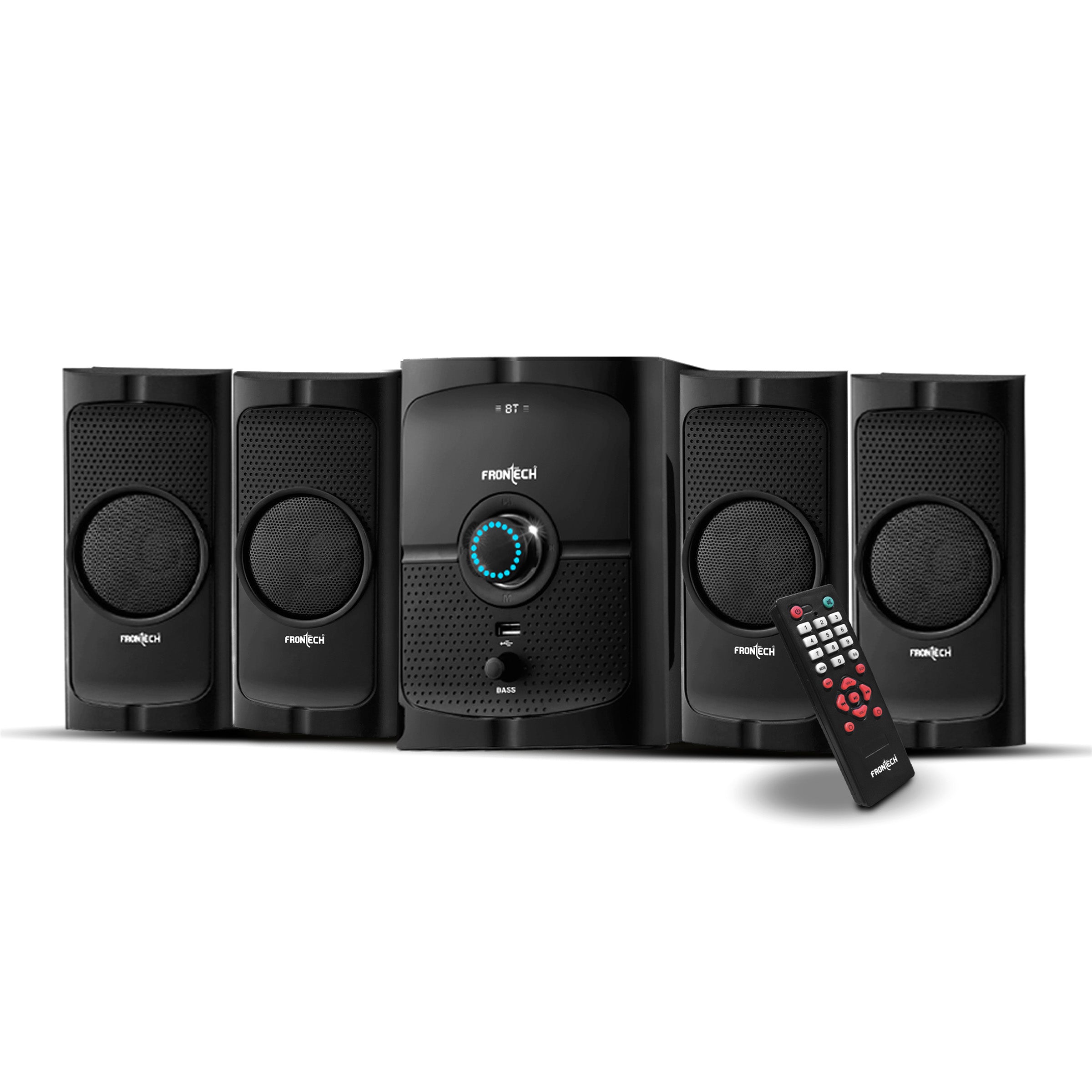 Frontech 4.1 Channel Multimedia Bluetooth Speaker System 60W, Bluetooth Connectivity, Wired Multimedia Computer Speaker, FM, Audio in Speakers, 20mm Subwoofer, Wide Compatibility (SW-0127)