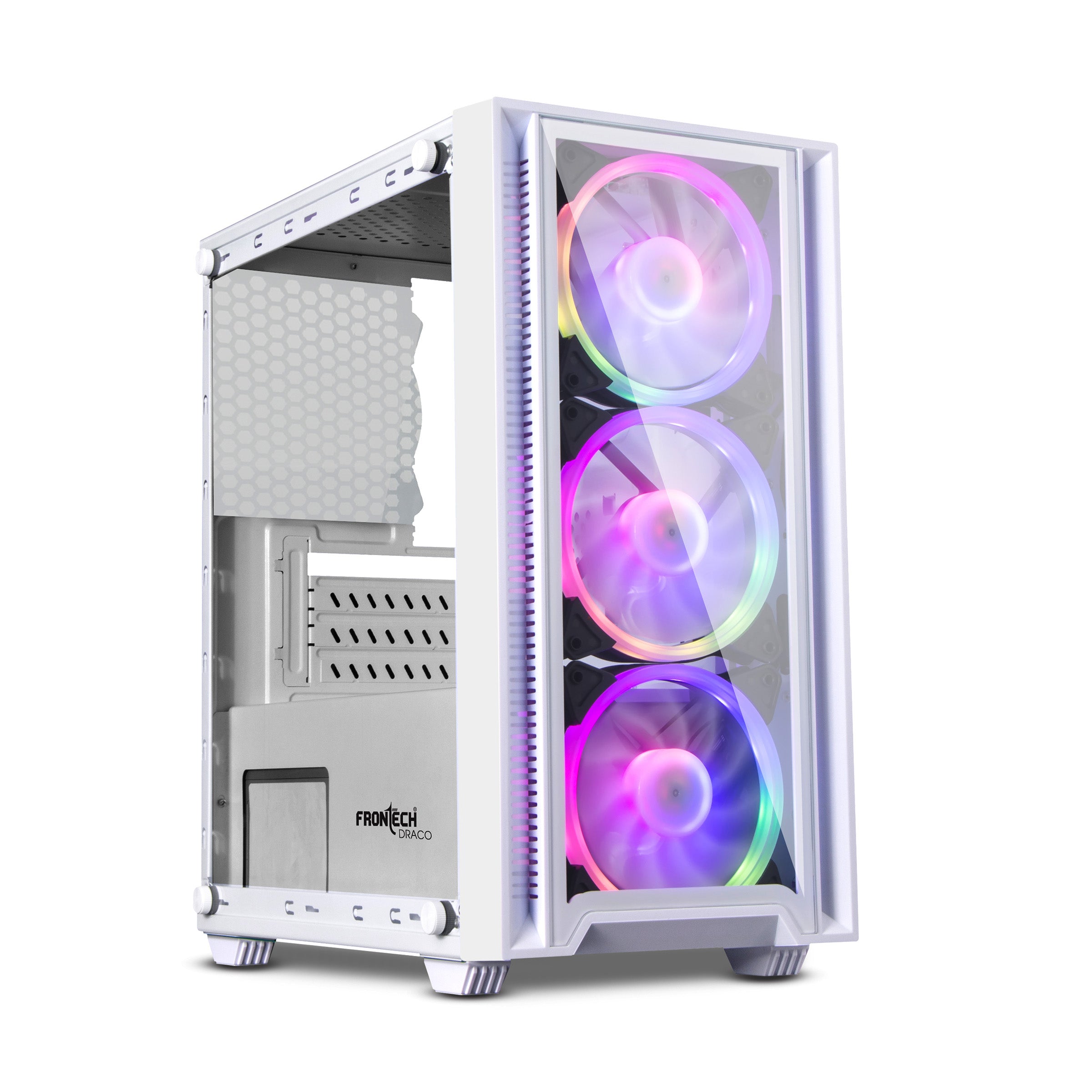 Draco Gaming ATX Cabinet | Front & Side Glass Panel, 3x 120mm RGB Fans, USB 1.1 & USB 3.0 Ports (FT-4341)