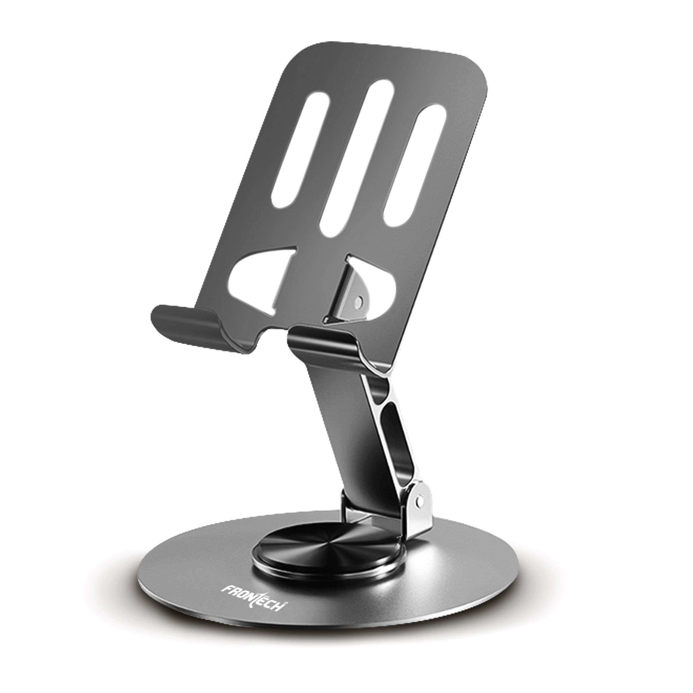 Frontech Mobile Holder, 360° Rotatable & Foldable Mobile Phone Holder With Stable Metallic base,Adjustable Height, Anti Skid Pad,Tabletop Mobile Phone Stand for all Smartphones. (CCH-0014GRY)