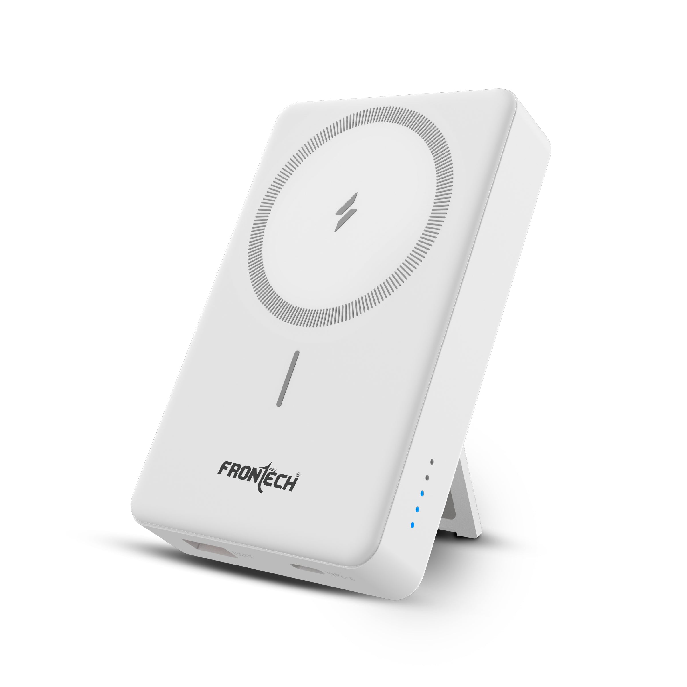 Frontech 10000mAh Magnetic Wireless Power Bank | 22W Fast Charging | Type-C & USB Output | Foldable Stand | BIS Approved –( PB-0027 )