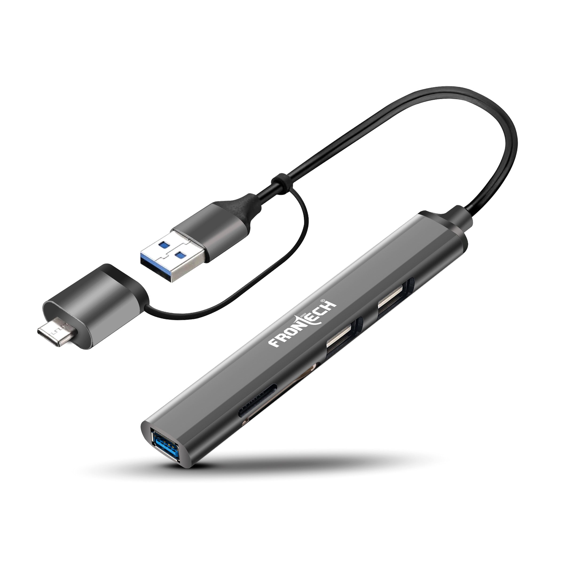 Frontech Type A+C 5 in 1 USB Hub, Upto 5GBPS DataTransfer Speed,Dedicated Card Reader & Micro SD Slot, Universally Compatible with All USB,Speaker,Laptop,Hard Drive,15cm Cable (NC-0040)
