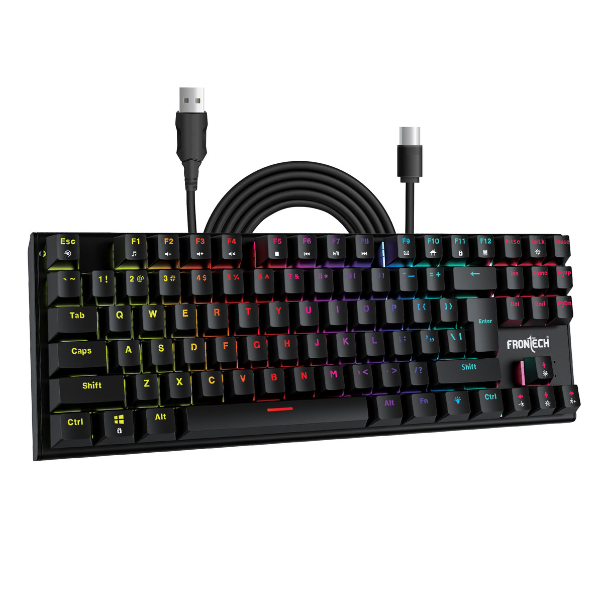 Frontech Wired Gaming RGB Backlight Keyboard|87 Key Layout|USB Plug & Play|1.6m cable| Ergonomic Keyboard|1 year warranty