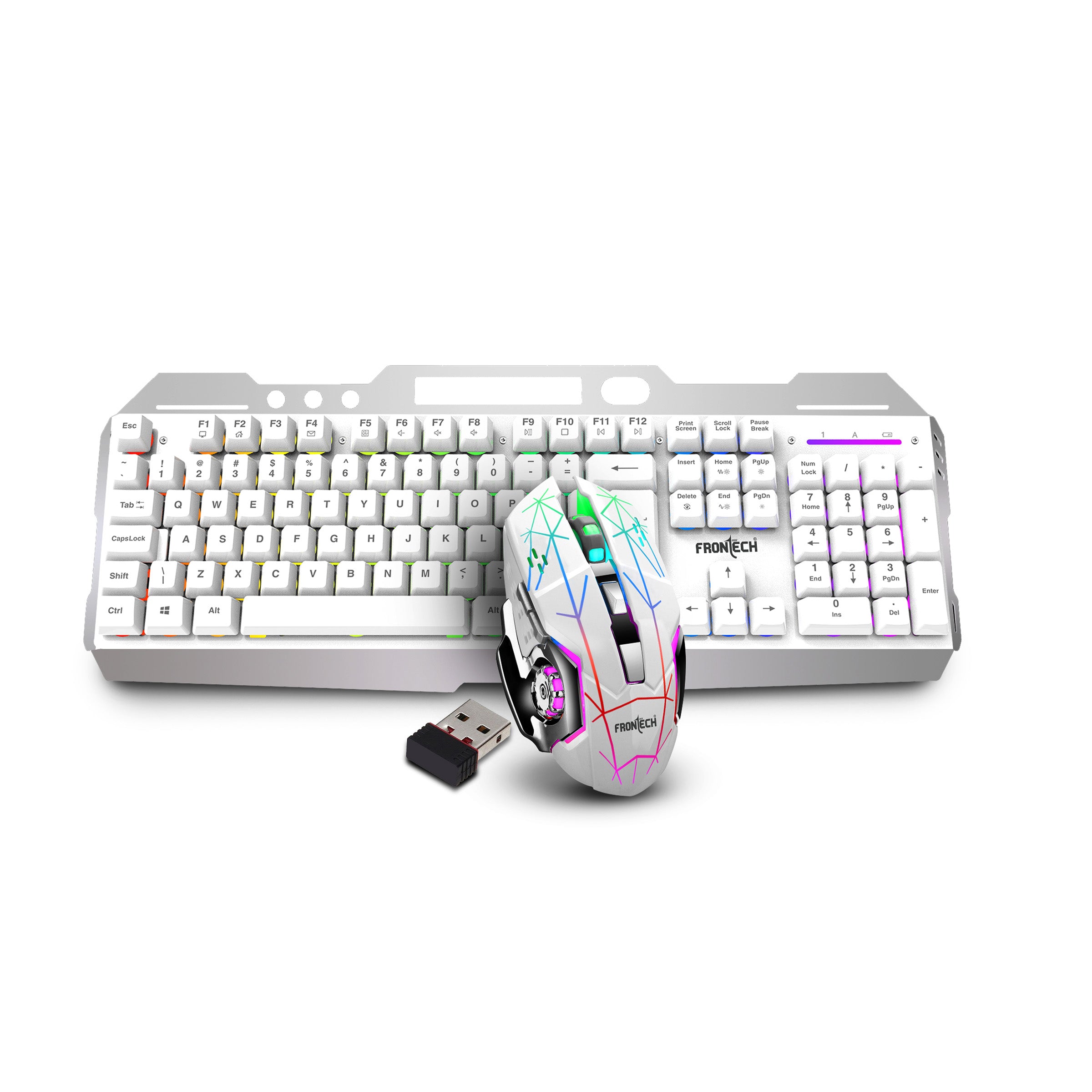 Frontech Wireless Gaming Keyboard & Mouse Combo | Rainbow Backlit | 2.4GHz | 4800 DPI | Rechargeable | Type-C | 104 keys | Windows/Mac/Android/iOS Compatible (KB-0025W)