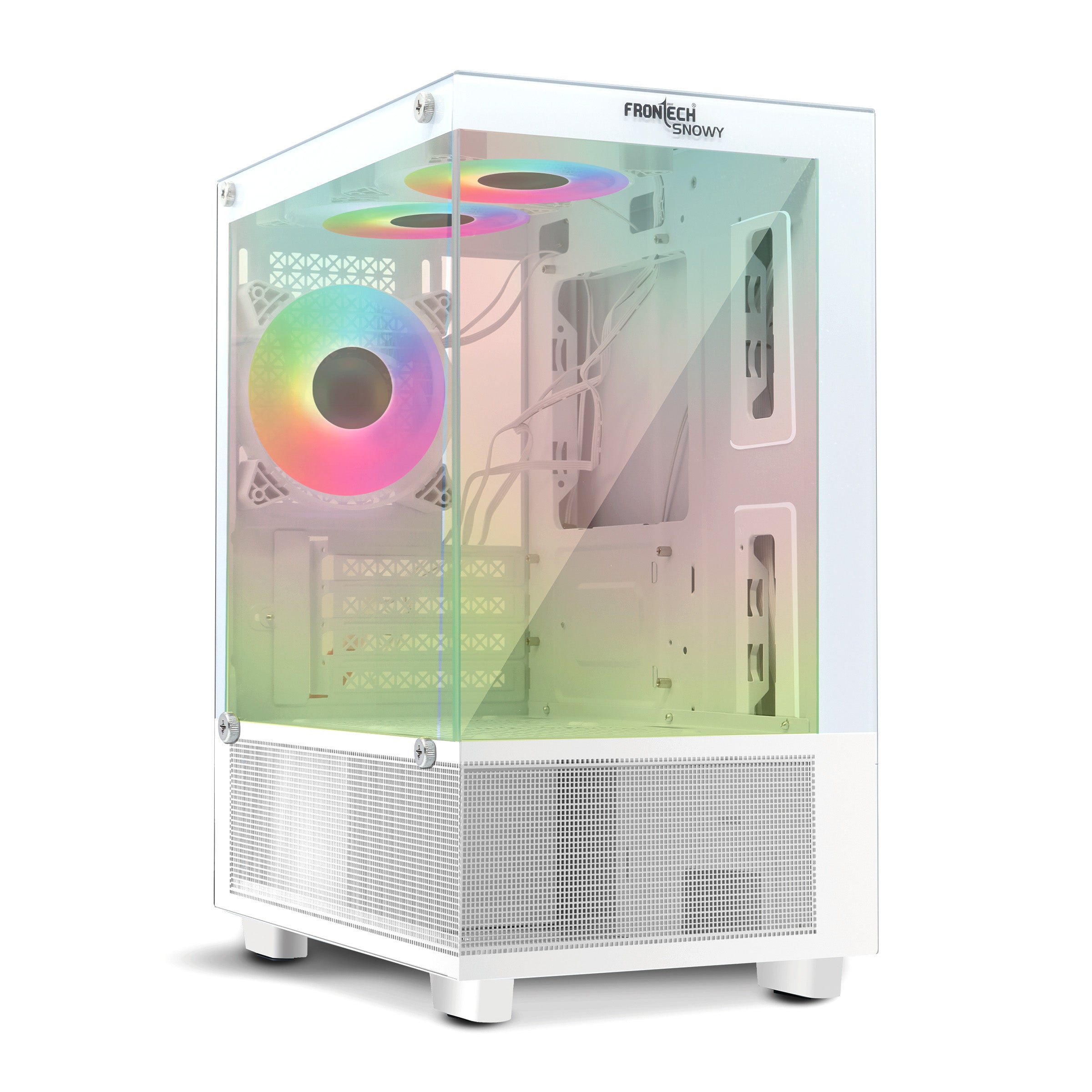 Snowy Gaming ATX Cabinet | Tempered Glass Panel, 3x120mm RGB Fan, USB 1.1 Ports & 3.0 Ports, White (FT-4288)