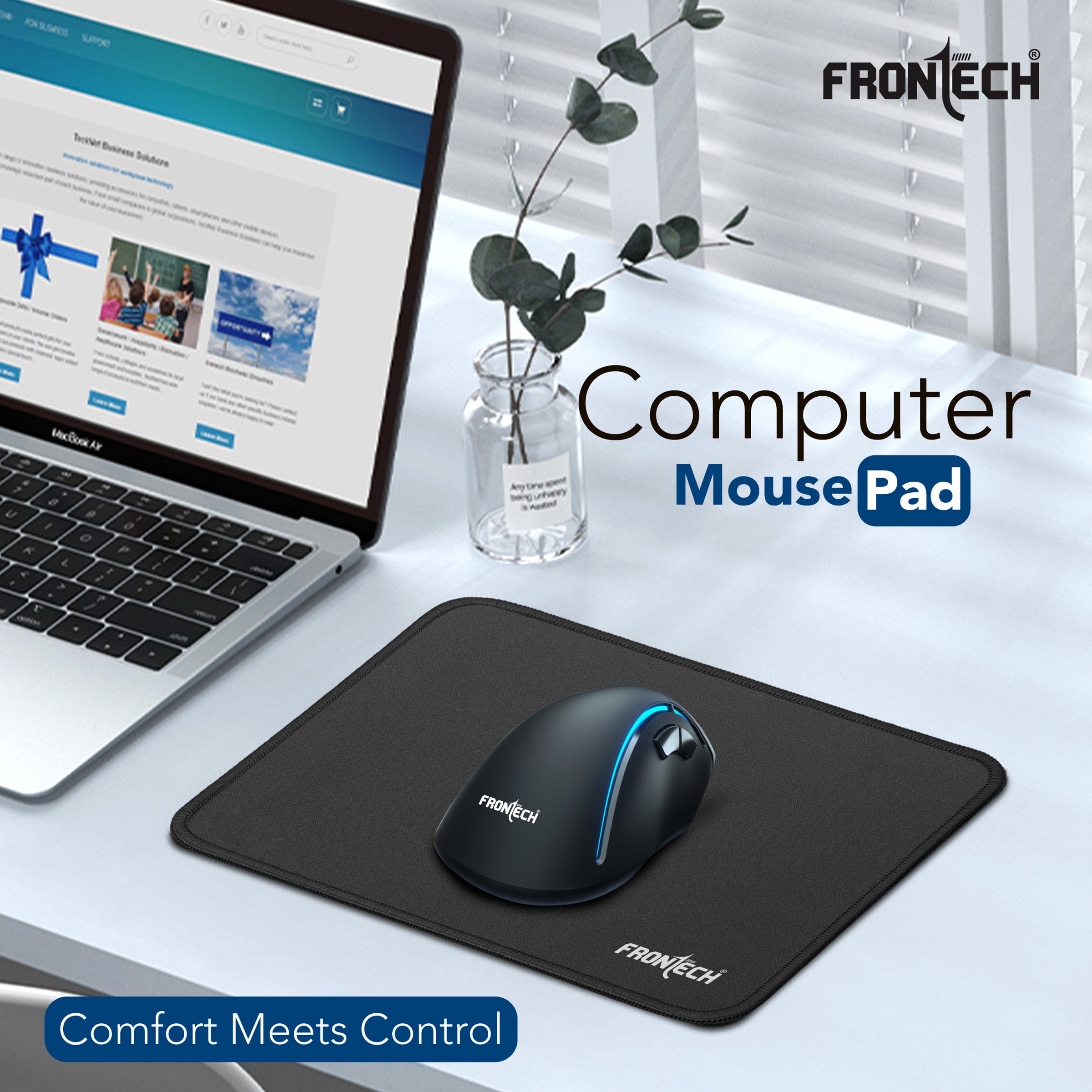 Frontech Large Gaming Mouse Pad – Non-Slip Base, Durable & Smooth Surface for Laptop & PC | Compatible with Wired, Wireless, Optical & Laser Mice | Easy to Clean | Black ( MSP-0055)