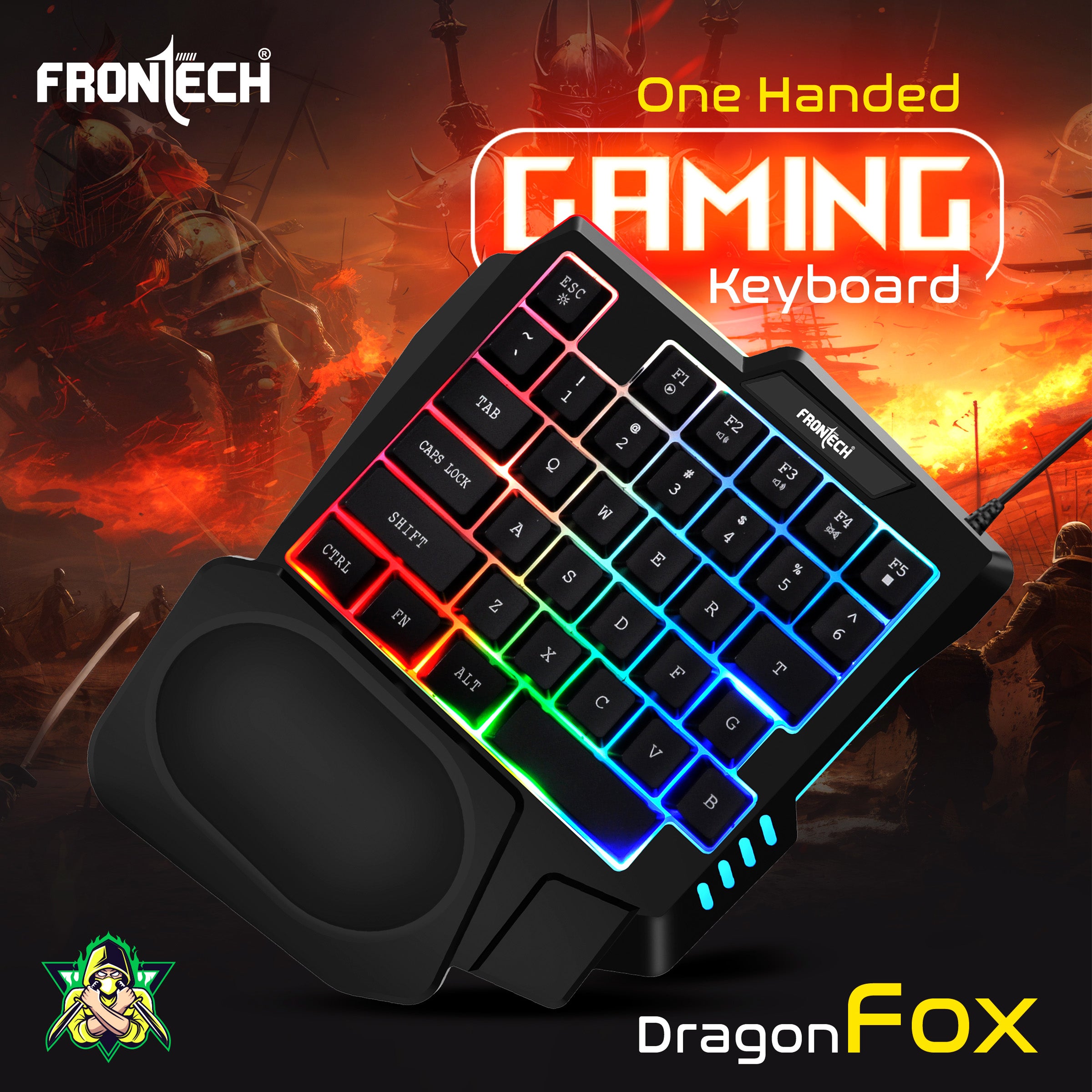 Frontech KB-0008P Dragon Fox Rainbow Backlit Gaming Keyboard | 35 Anti-Ghosting & Mechanical Keys | USB Wired Compact Keyboard for PC & Laptop | Windows Compatible | Plug & Play