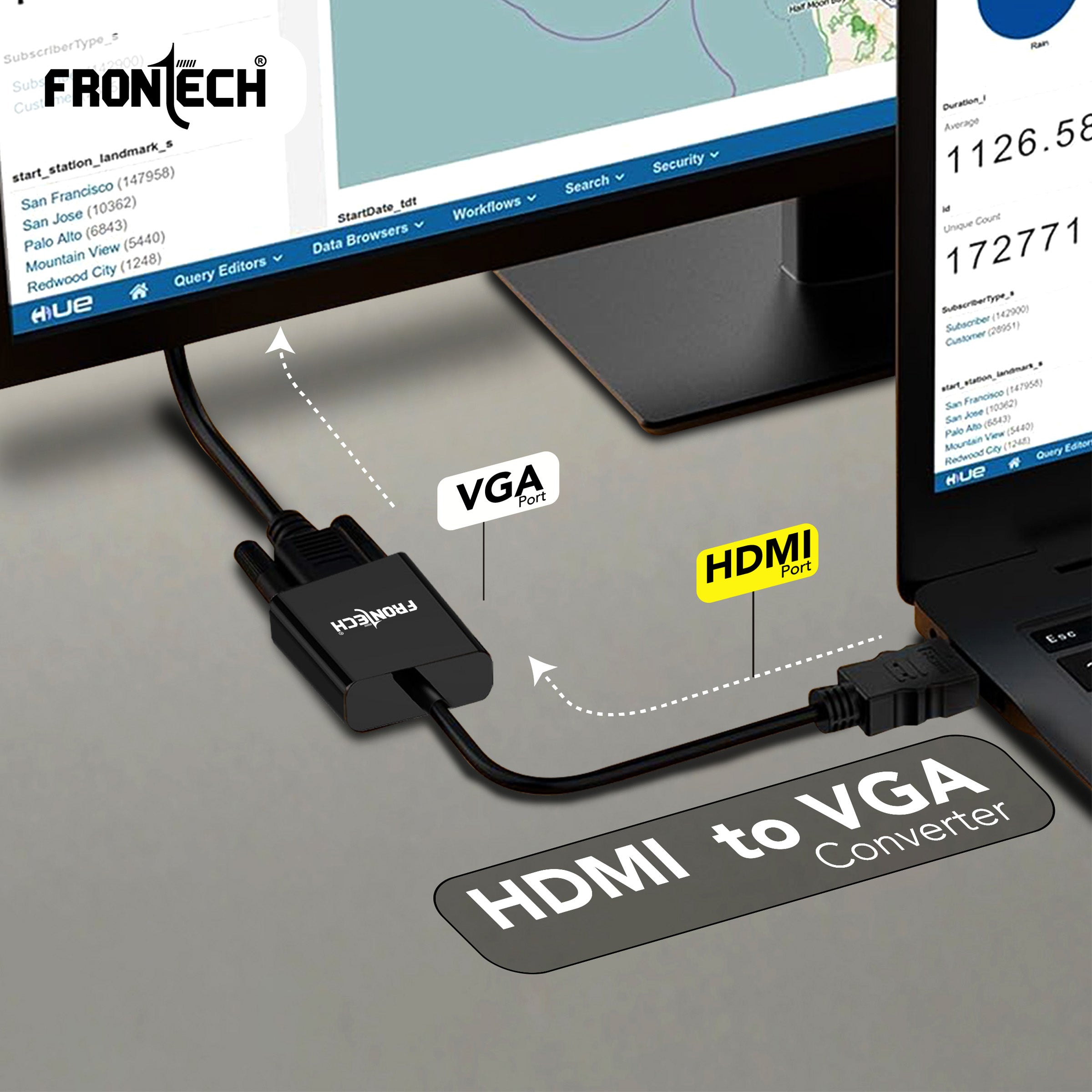Frontech HDMI to VGA Adapter with Full HD 1080p Resolution, Gold Plated connectors, Plug Play Usage, Strong and Durable Build Quality.(NC-0037)