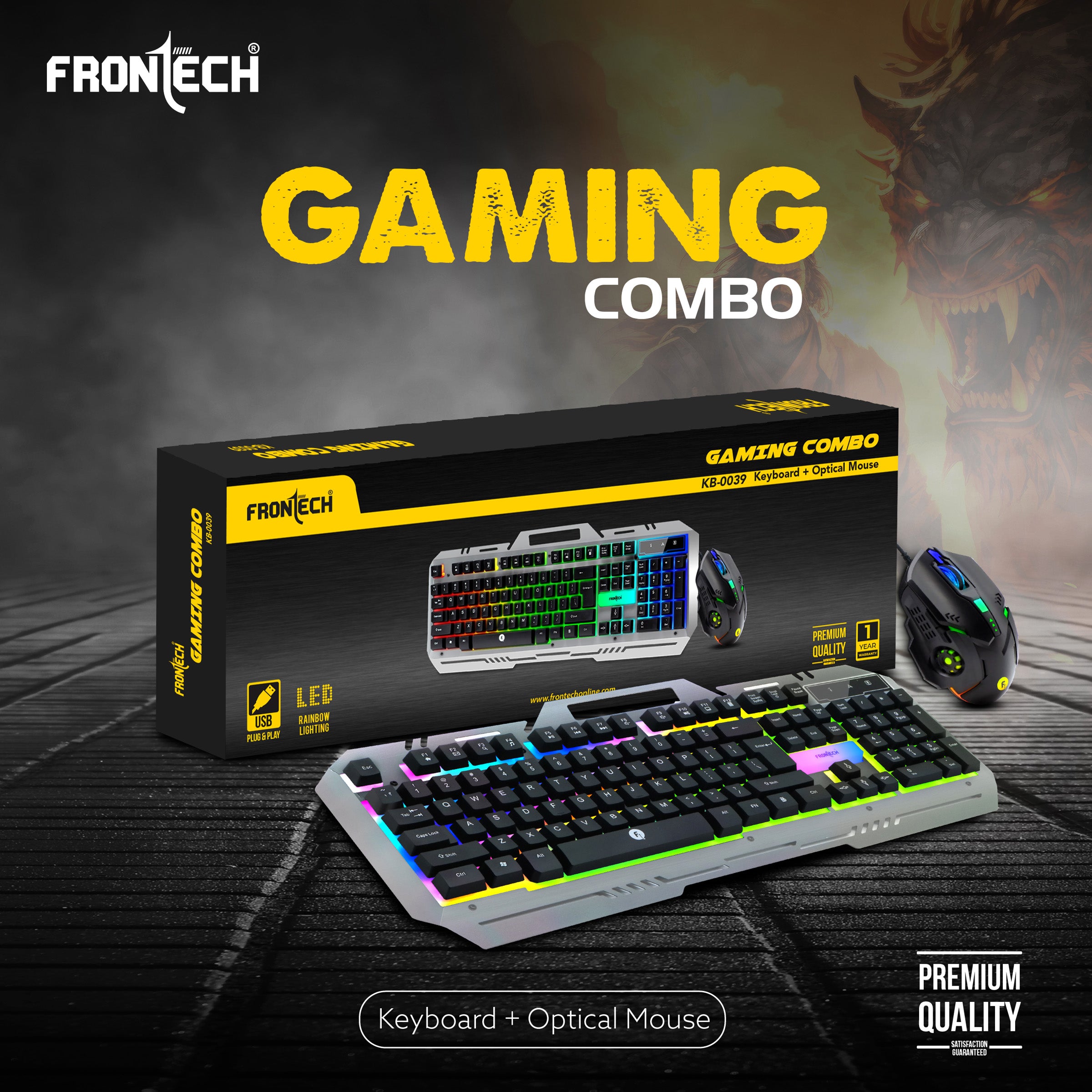 Super Design Wired RGB Backlight Effects Gaming Keyboard and Optical Mouse Combo (KB-0039)