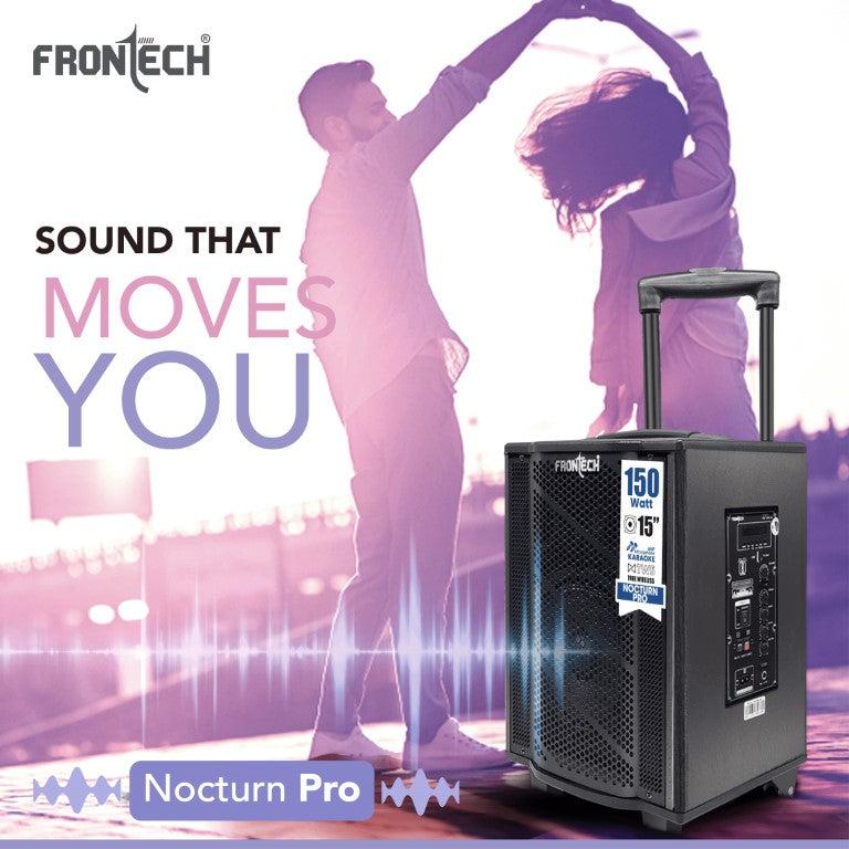 Frontech Nocturn Pro Trolley Speaker | 150W Power | Dual Wireless Mics | Multi-Input (SW-0211)