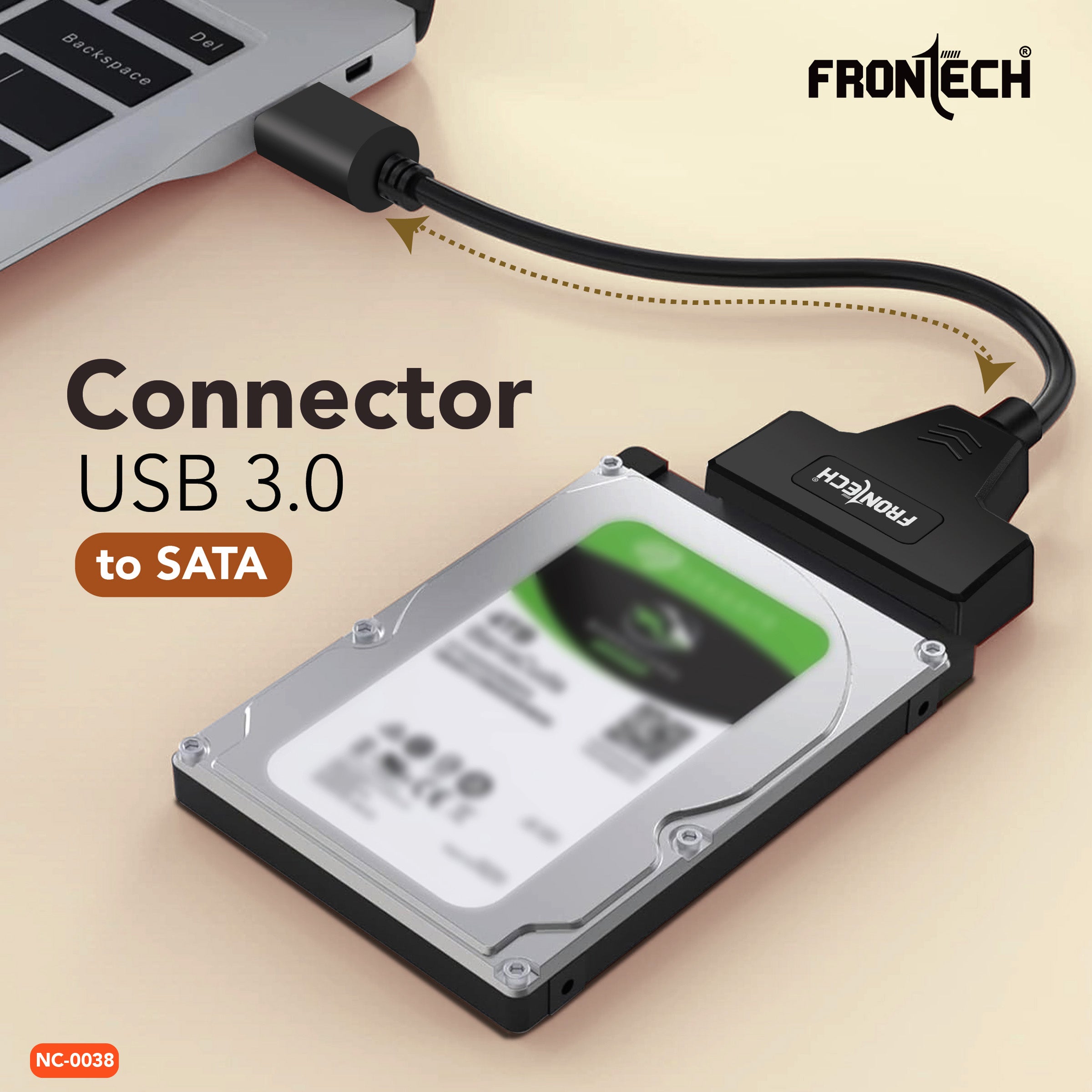 Frontech USB 3.0 to SATA Adapter for 2.5 HDD/SSD with Plug & Play, Durable Material, Super Fast Transfer, Black (NC-0038)
