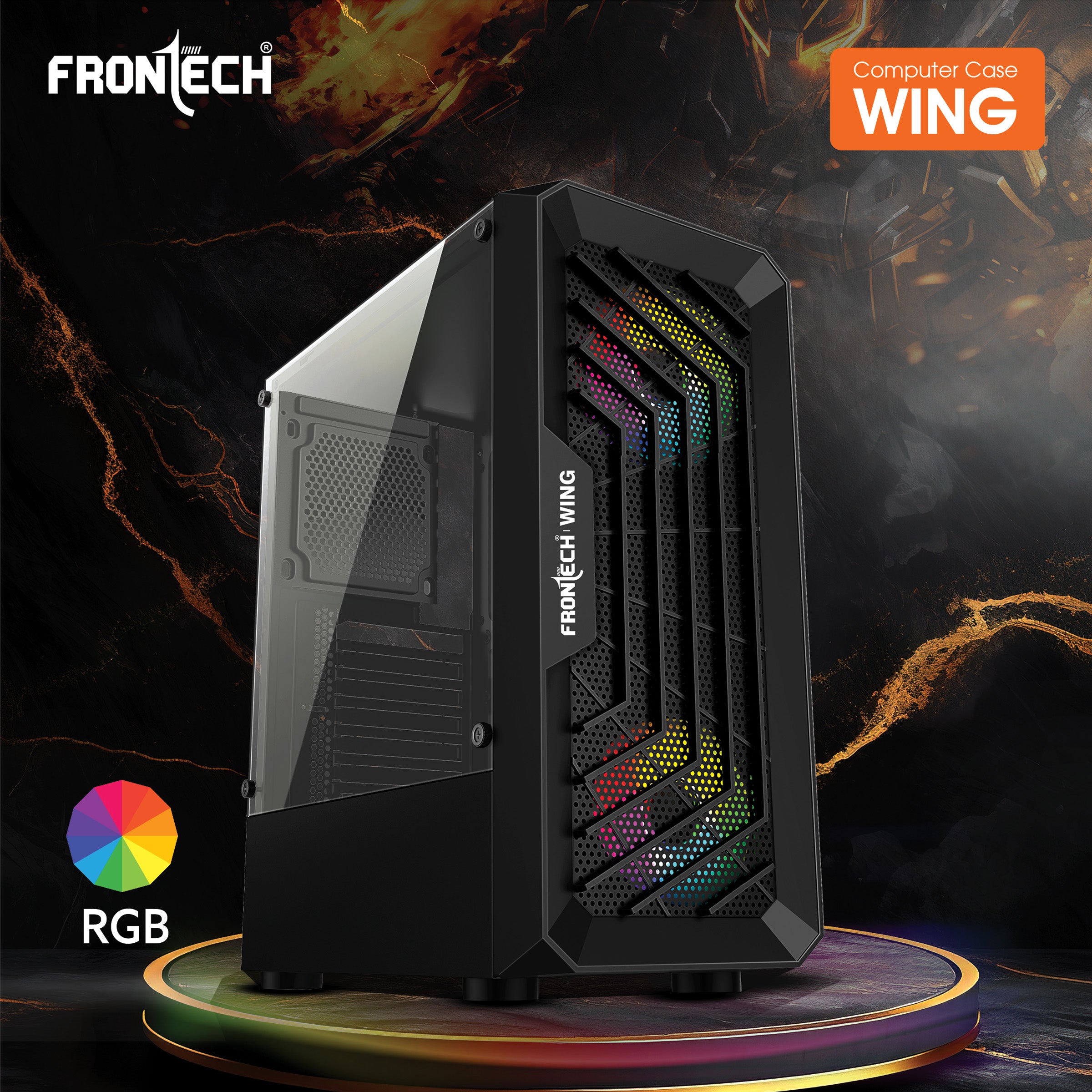 Wing Gaming ATX Cabinet | Acrylic Side Panel, 2x 120mm RGB Fans, 2x USB 1.1 & USB 3.0 Ports (FT-4361)