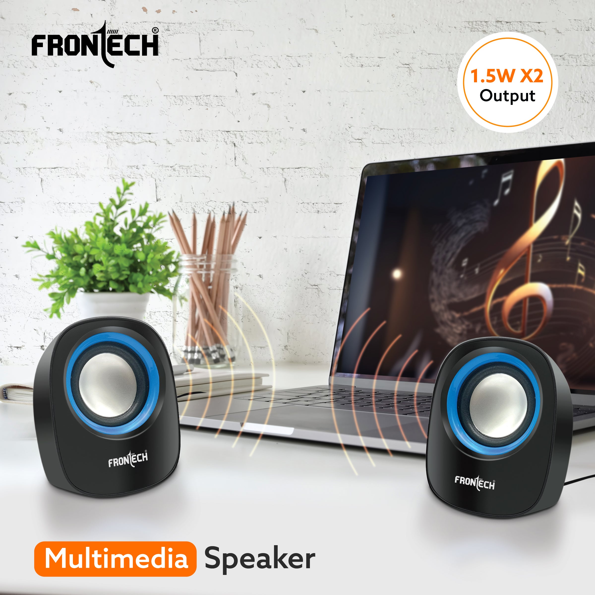 2.0 USB Speakers | 1.5W x 2 Output | AUX Input | Foam Edge (SPK-0003)