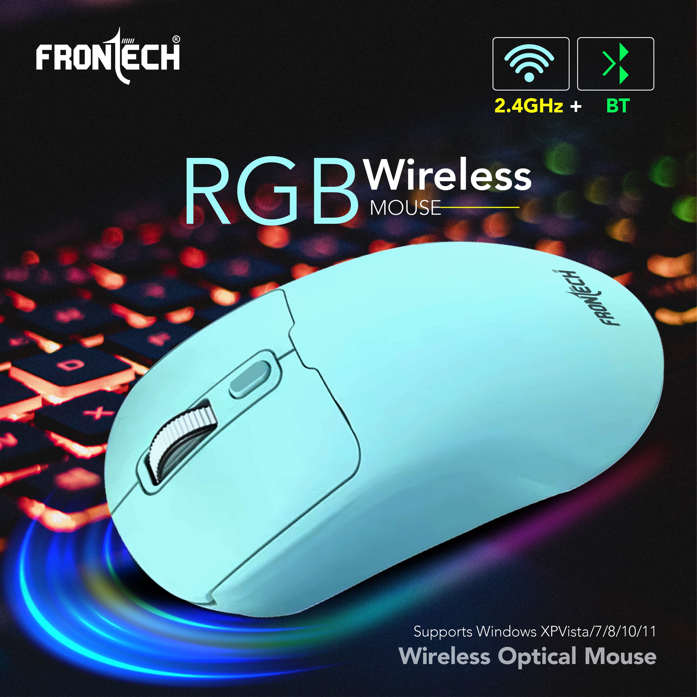 Frontech Dual Mode Wireless Optical Mouse | 2.4GHz + Bluetooth | Up to 1600 DPI | 4 Buttons | White | USB Nano Receiver | Ergonomic Grip | Multi-Device Compatibility (MS-0058G)