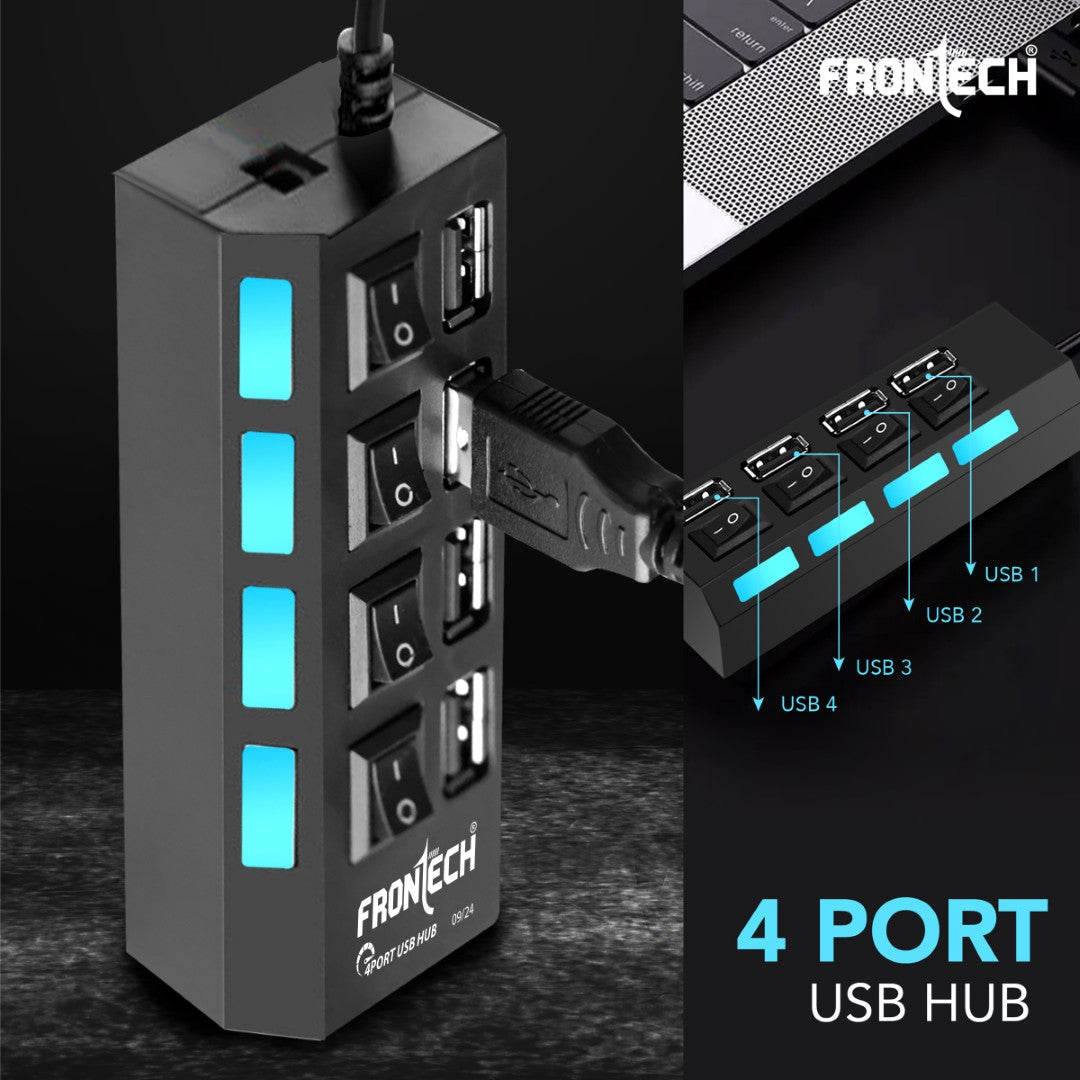 4-Port USB 2.0 Hub | Switches & LED Indicators, 480 Mbps Speed, Fuse Protection (NC-0033)