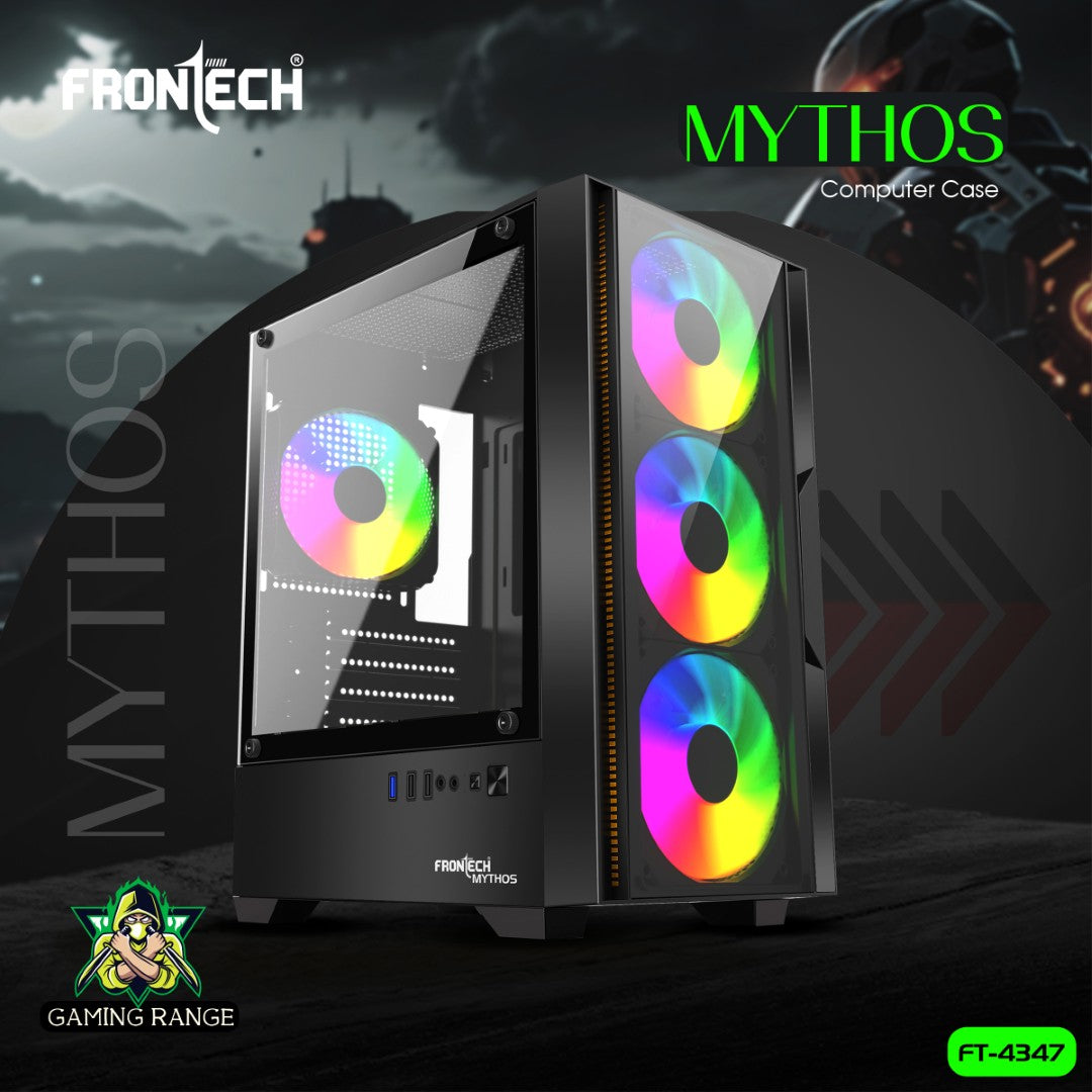 Gaming PC Cabinet | 4 x 120mm LED Fans, Tempered Glass, USB 1.0 & 3.0 (FT-4347)