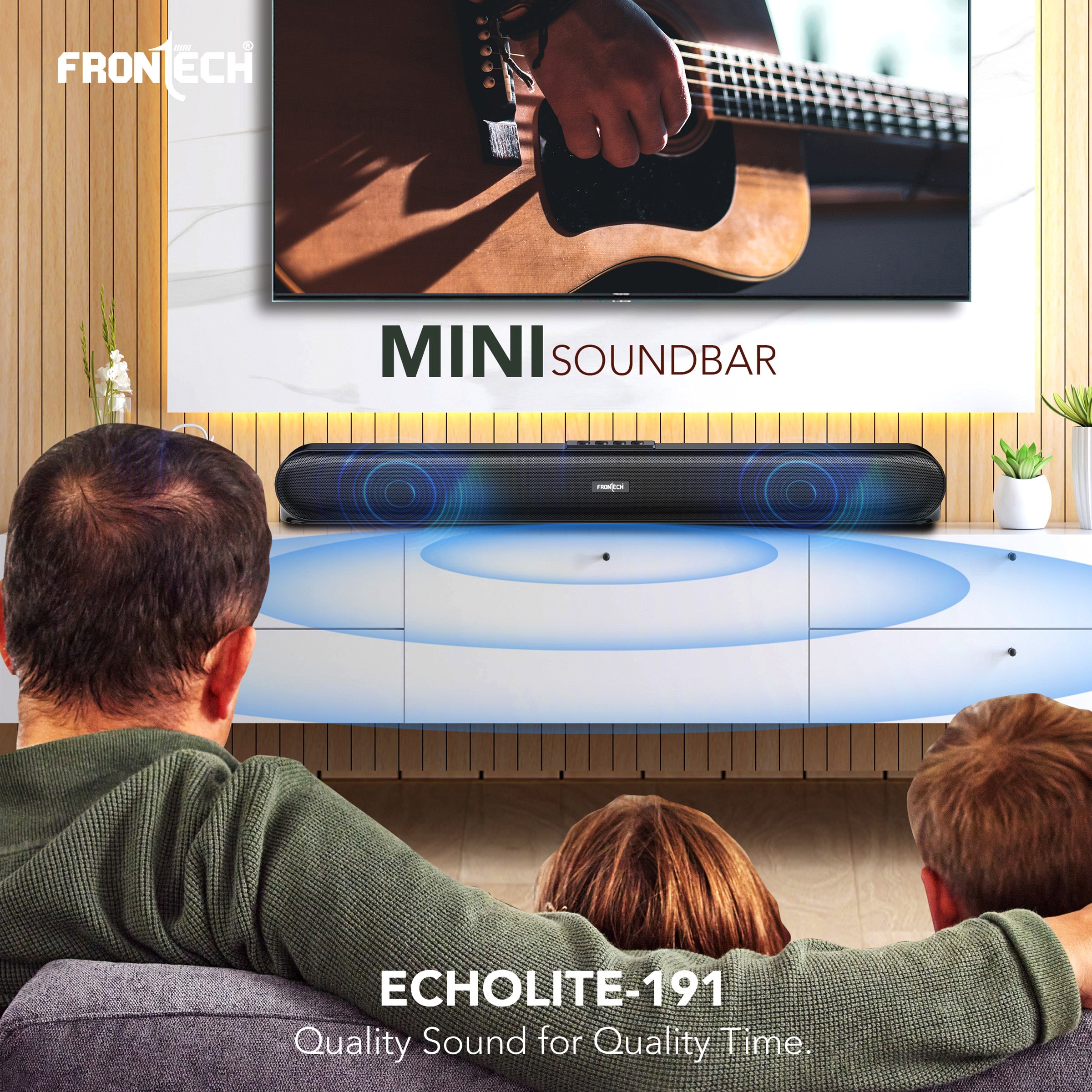 FRONTECH Echolite Mini Soundbar: 40W Bluetooth 5.0 Portable Speaker with AUX, USB, TF Card, and 2400mAh Battery ( SW-0191P)