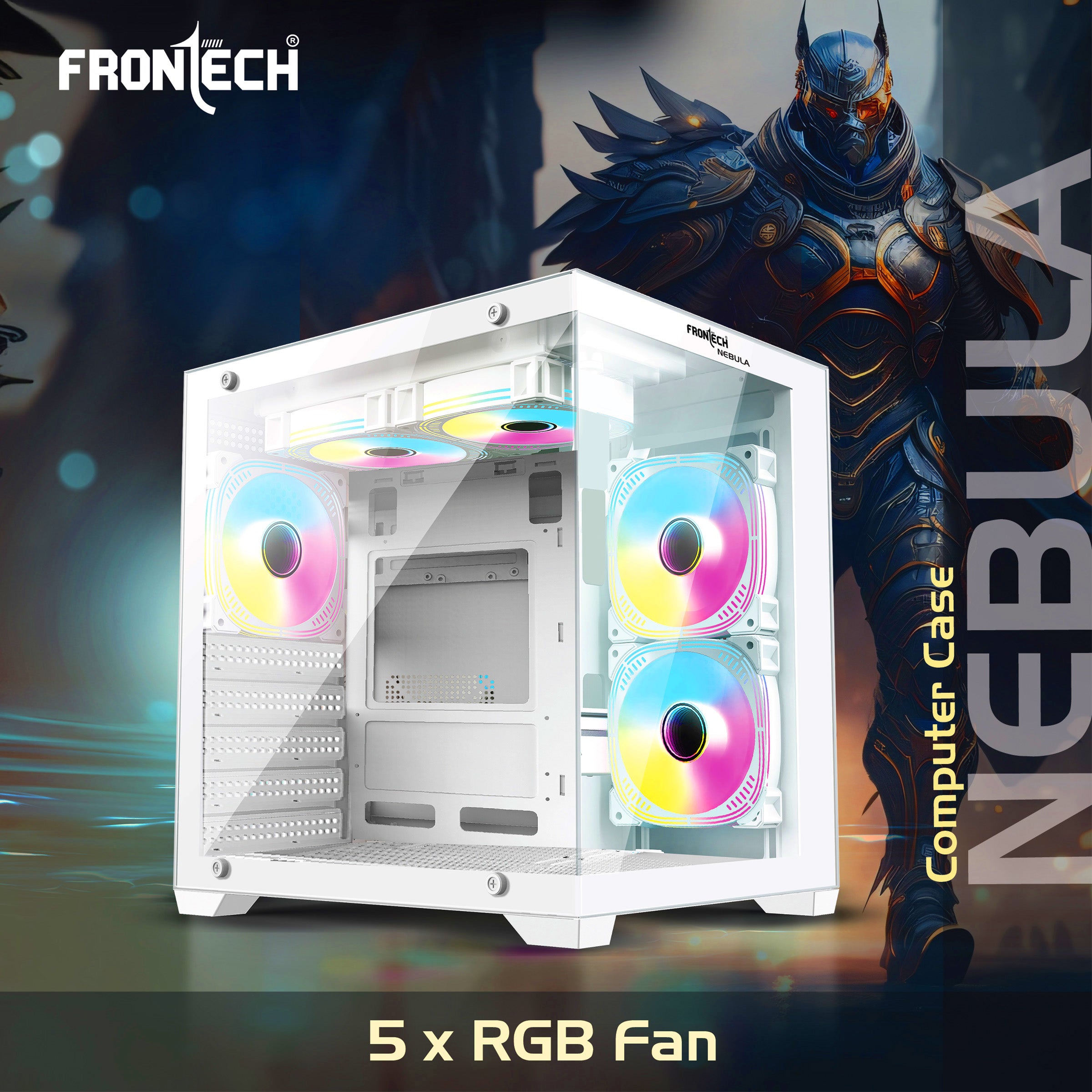 Nebula Gaming ATX Cabinet | Tempered Glass, 5x 120mm RGB Fans, USB 1.1 & USB 3.0 Ports (FT-4290)