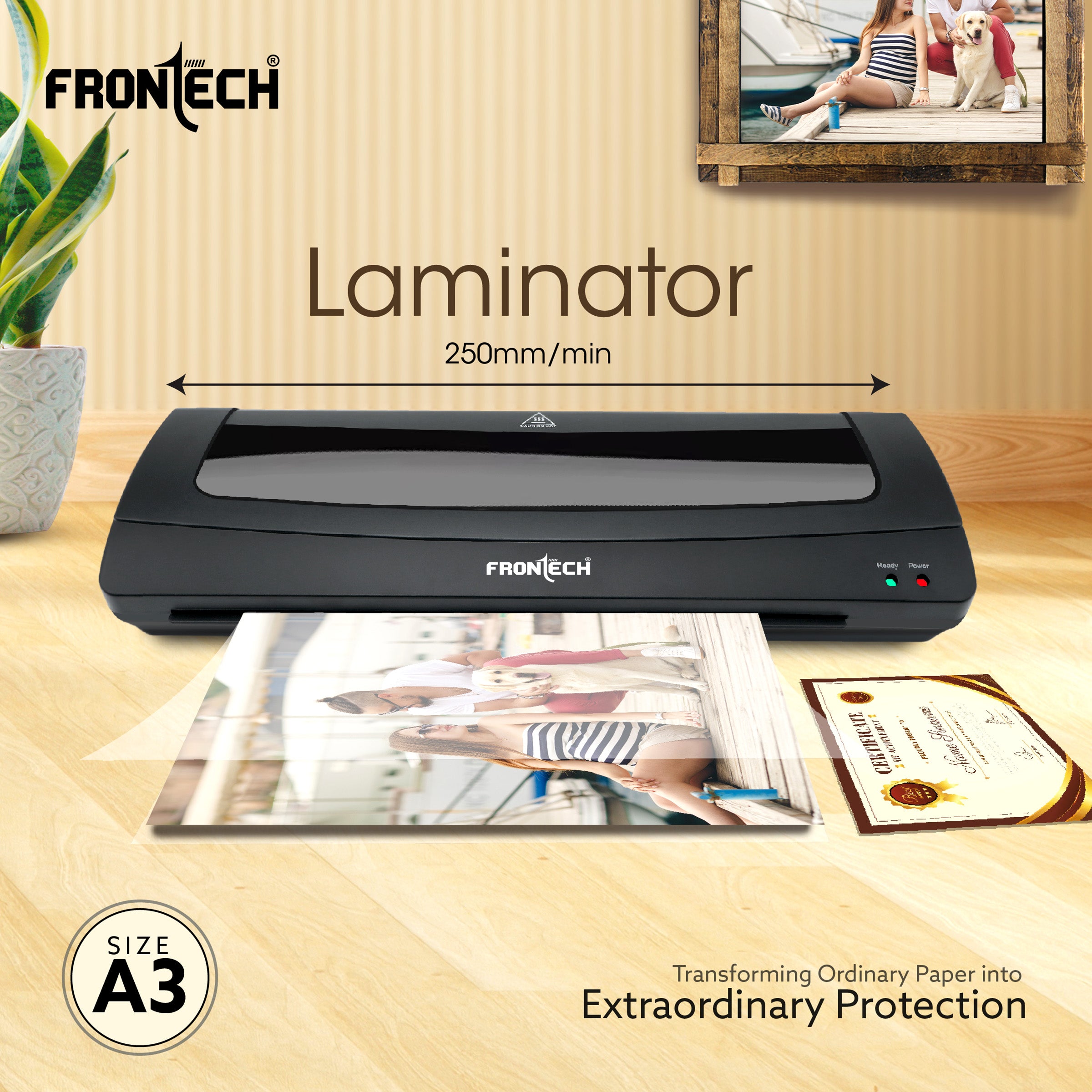Frontech A3 Size Laminator Machine | Hot & Cold Lamination | 365W Power | Adjustable Temperature | Ideal for Any Document, Fully Automatic Portable All in One Laminator (LAM-0003,Black)