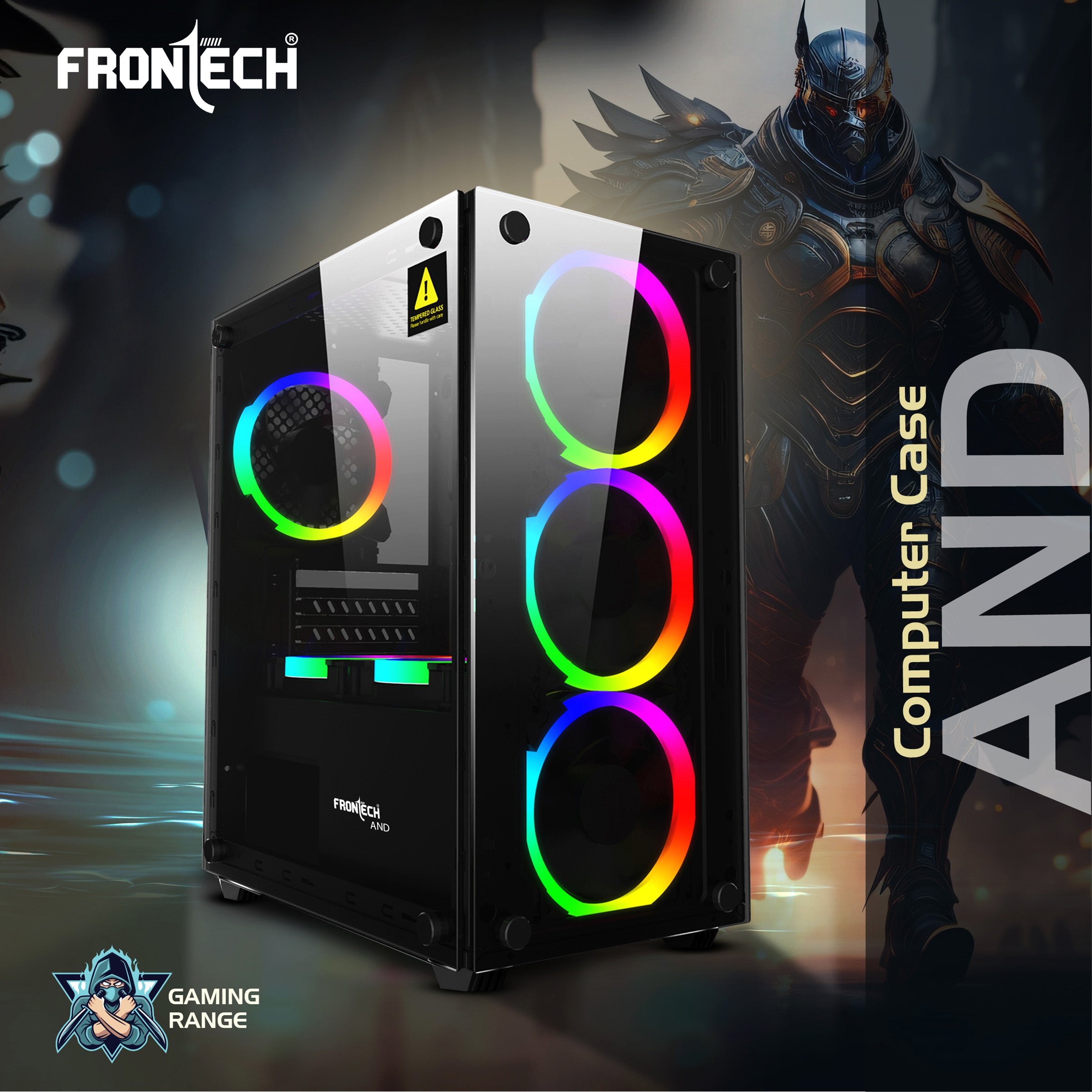 And Gaming ATX Cabinet | Front & Side Glass Panel, 4x 120mm RGB Fans, USB 1.1 & USB 3.0 Ports (FT-4342)