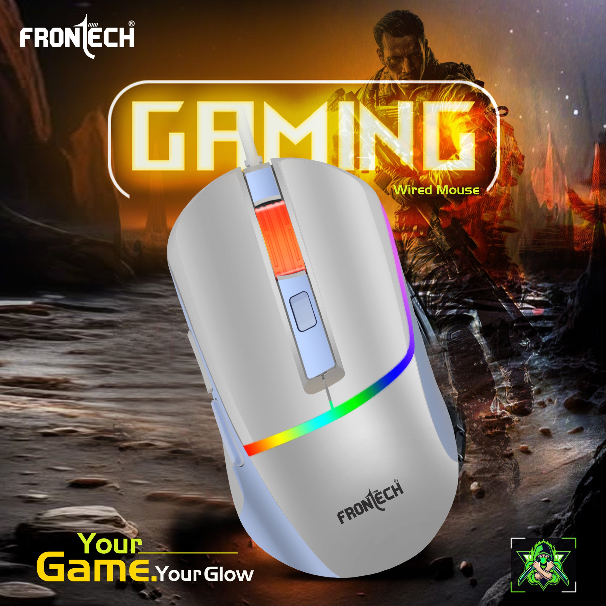 Frontech GM-314WH Wired Gaming Mouse - Ergonomic 7200 DPI RGB. (MS-0105)