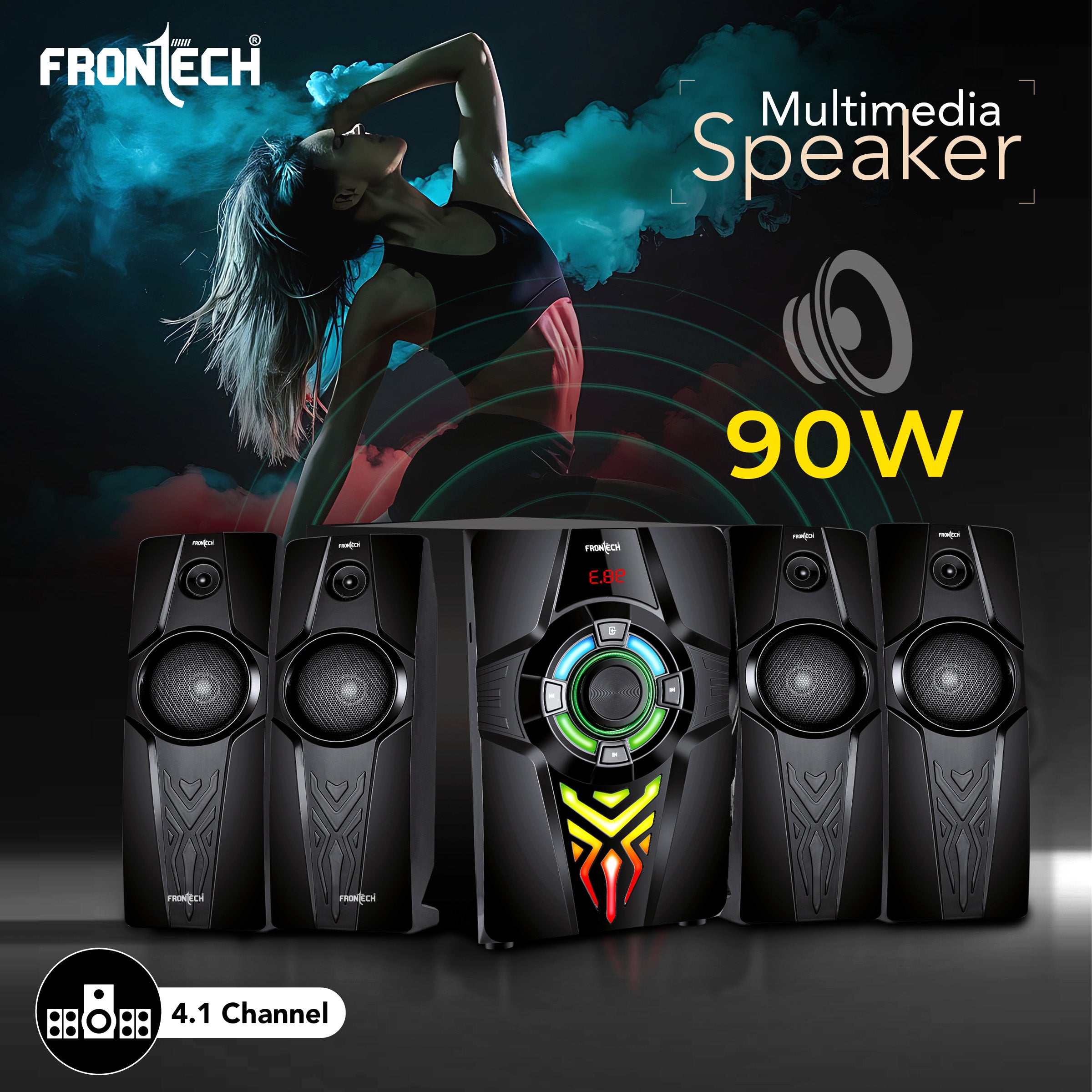 Frontech SW-0154 | Premium 4.1 Multimedia Speaker – Crystal Clear Sound, Wireless Freedom & Built-In Amplifier