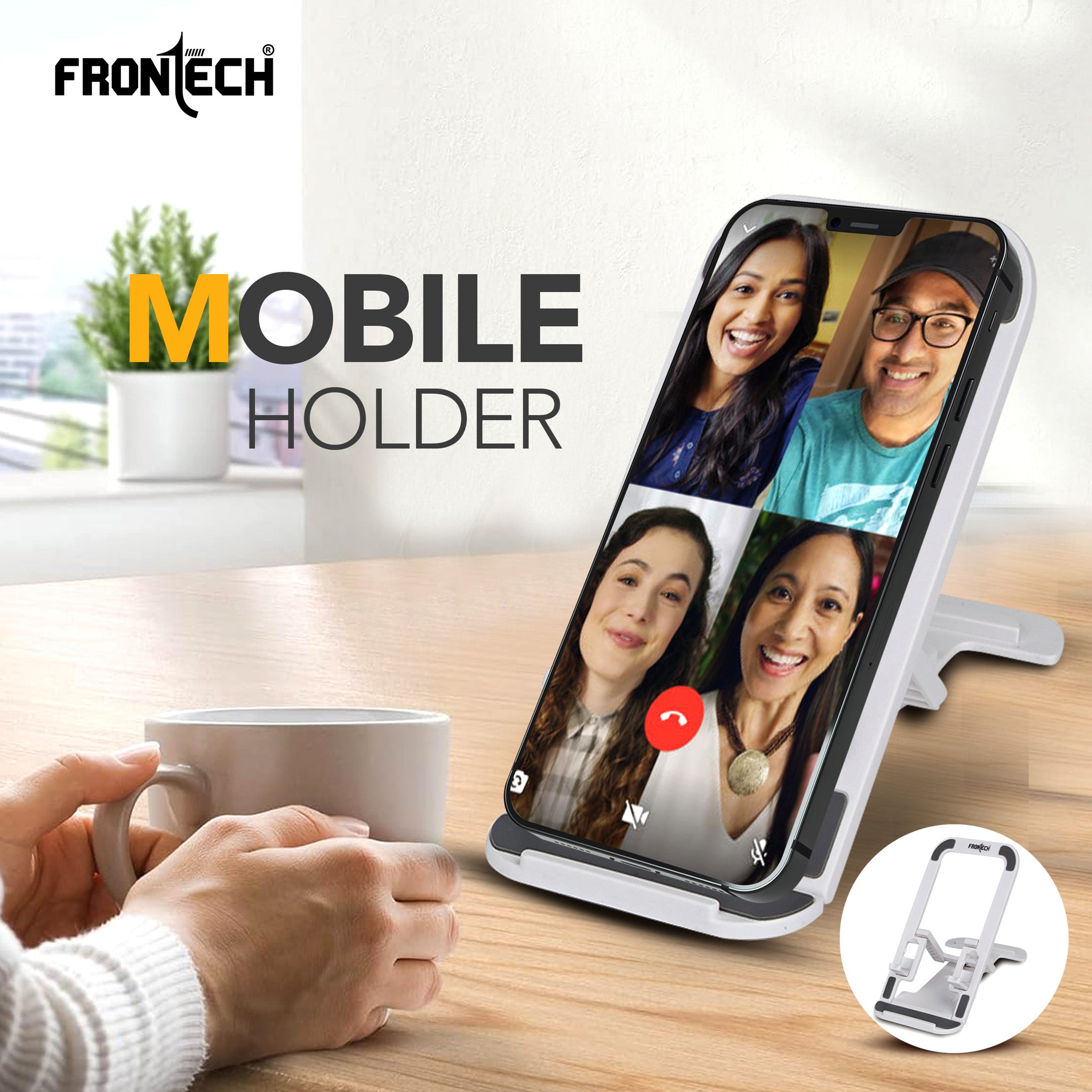 Frontech Mobile Phone Stand Holder, 4-Level Adjustable, Durable ABS Design with Rubber Pads, Foldable Desktop Phone Mount,( CCH-0013 )