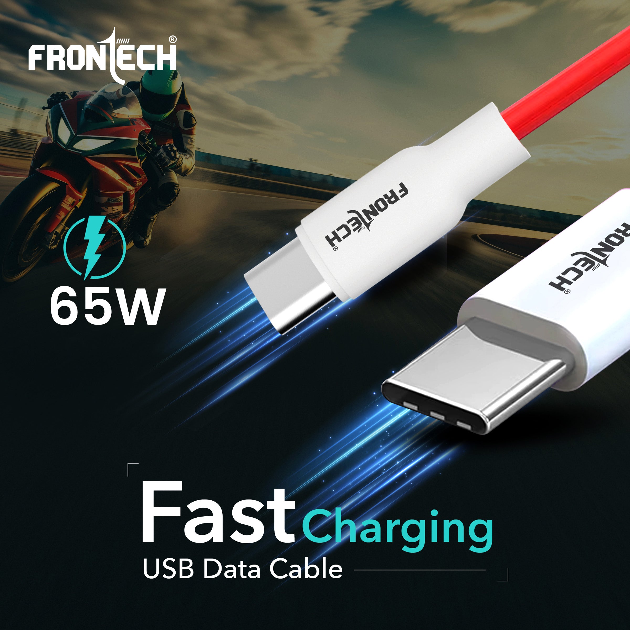 FRONTECH 65W Type-C to Type-C Super-Fast Charging | USB Data Cable 1.0M | Durable & Bend Resistant | 480Mbps | High-Speed Data Sync, Compatible with All Type-C Devices (FT-1045)