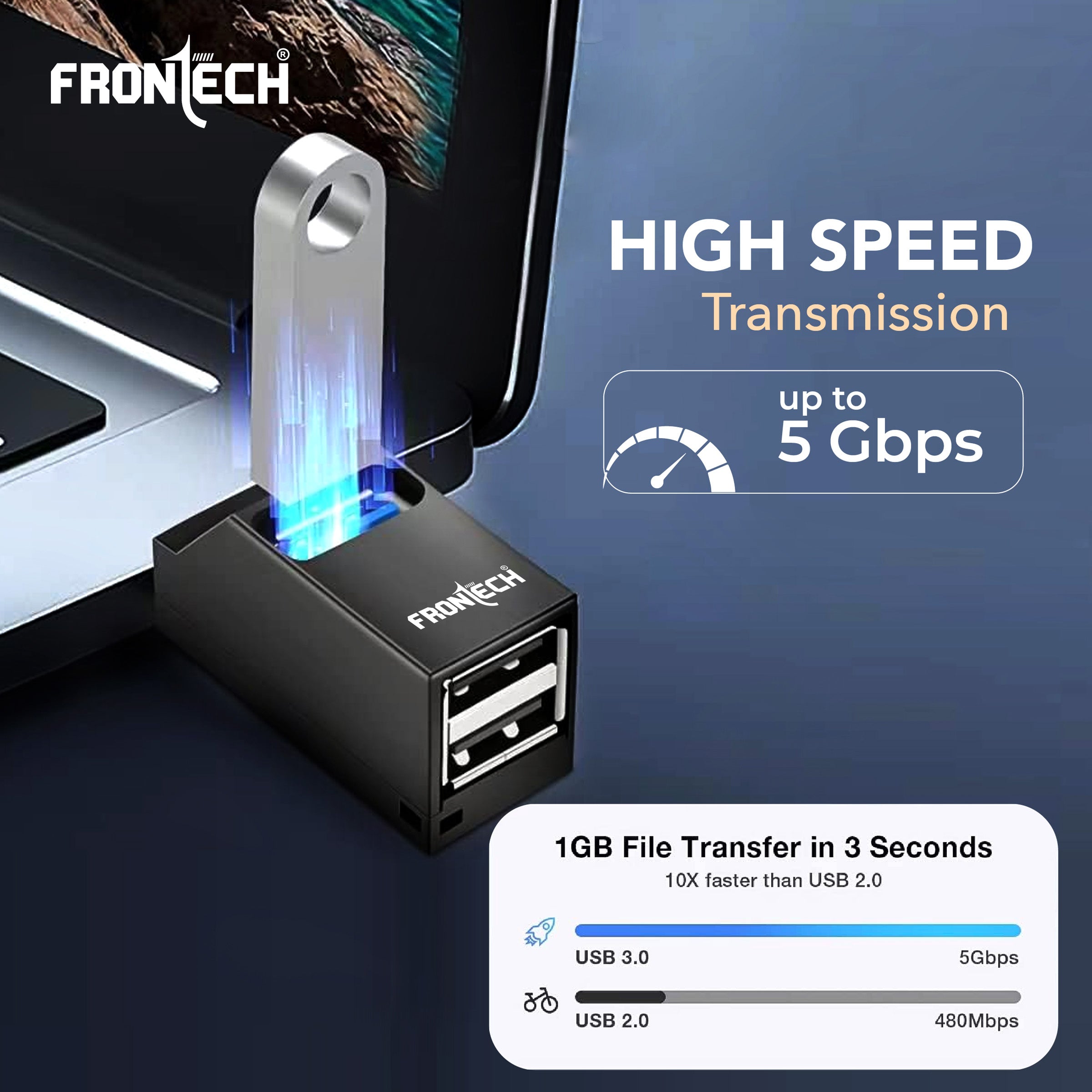 Frontech USB Hub: High-Speed USB 3.0 & 2.0 | Expand Your Ports | Blazing Fast Data Transfer & Compact Design