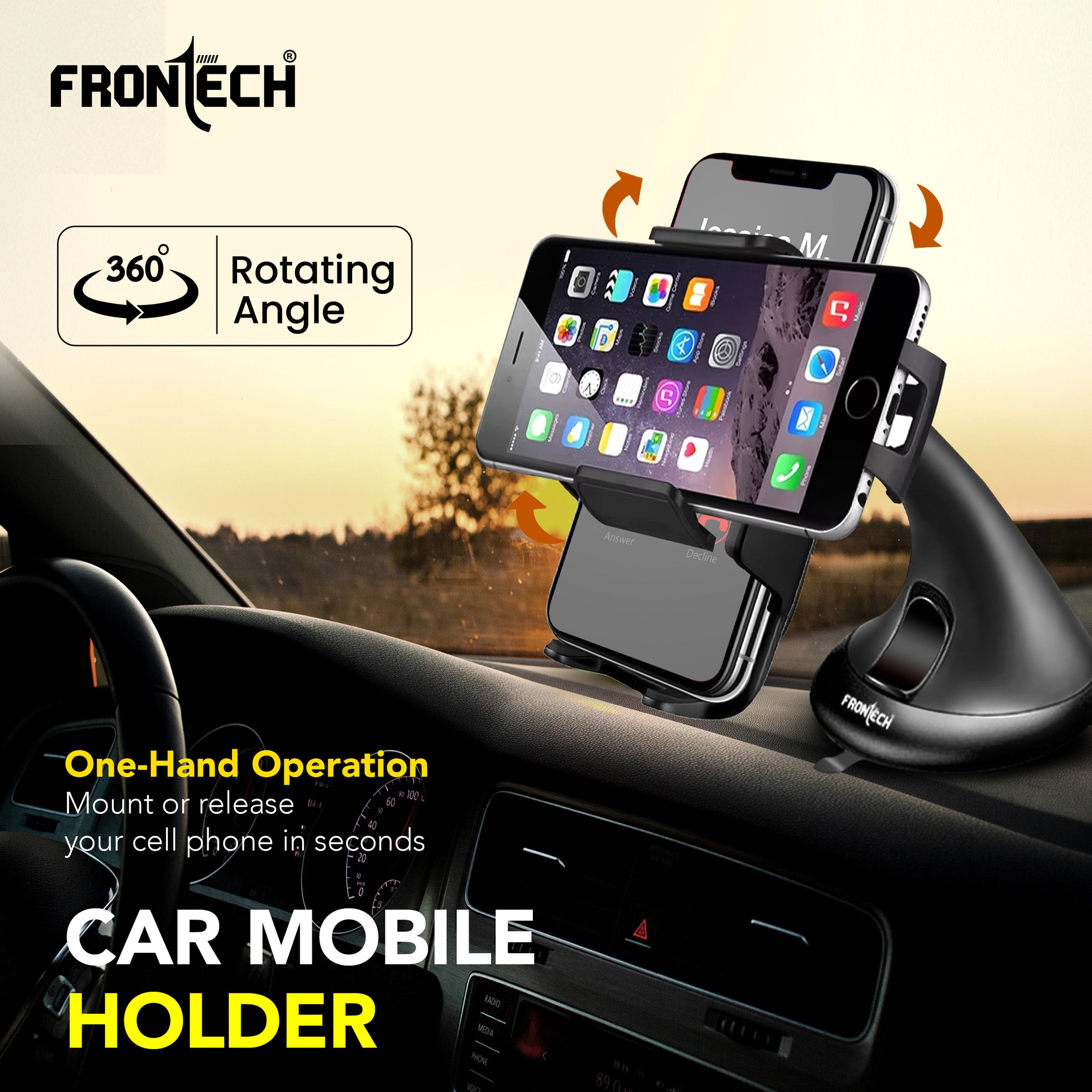 Frontech CCH-0015: Premium 360° Rotating Car Mobile Holder for All Devices (CCH-0015).