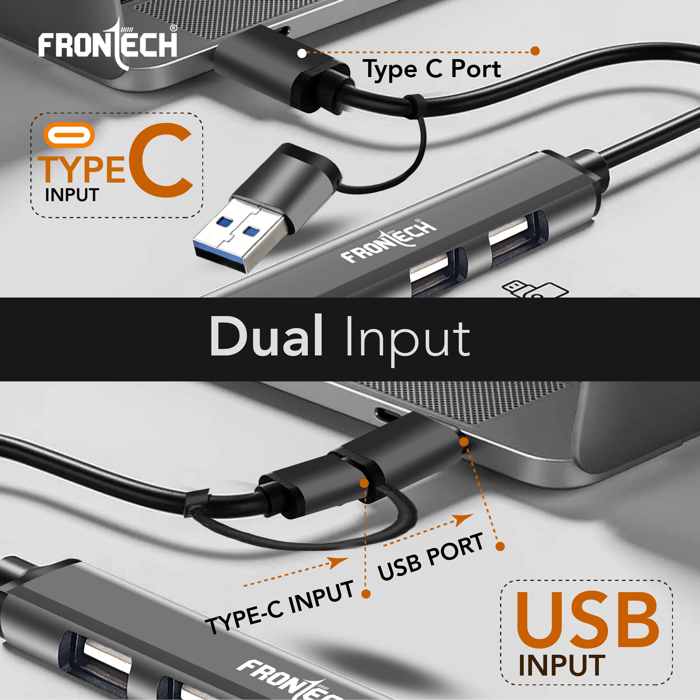 Frontech Type C+A 7 in 1 USB Hub, Upto 5GBPS DataTransfer Speed,Dedicated Card Reader & Micro SD Slot, Universally Compatible with All USB,Speaker,Laptop,Hard Drive,15cm Cable (NC-0043)