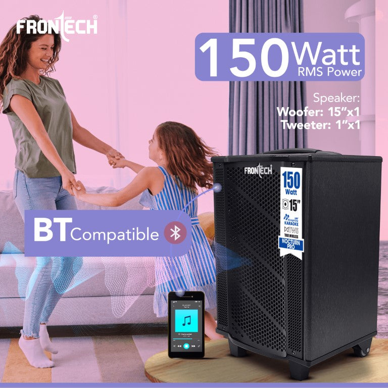 Frontech Nocturn Pro Trolley Speaker | 150W Power | Dual Wireless Mics | Multi-Input (SW-0211)