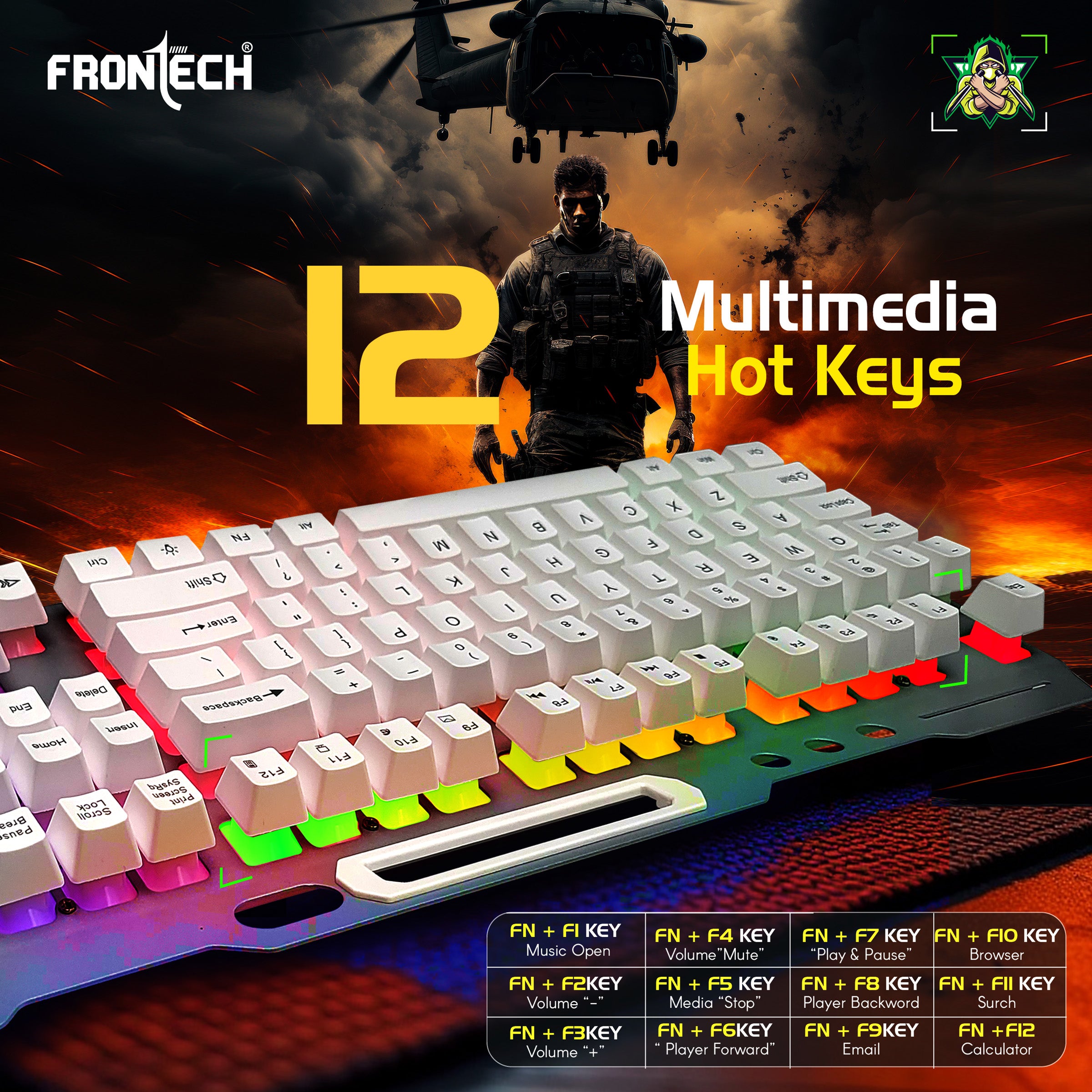 Frontech RGB Gaming Keyboard – Power at Your Fingertips | Game Better, Brighter & Faster | Rainbow Backlight | 19 Anti-Ghosting Keys | Plug & Play | 104-Key Layout (KB-0013P)