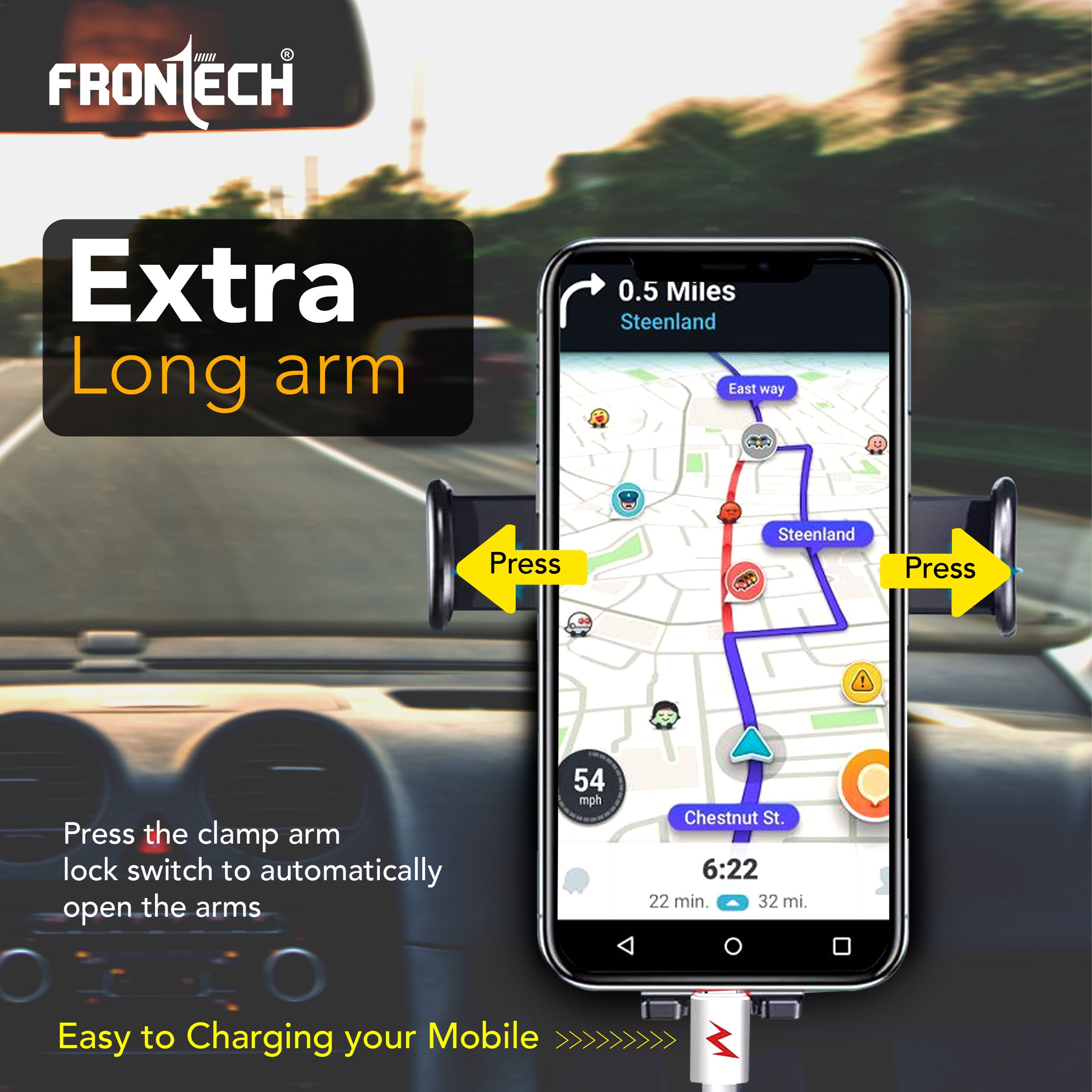 Frontech CCH-0015: Premium 360° Rotating Car Mobile Holder for All Devices (CCH-0015).