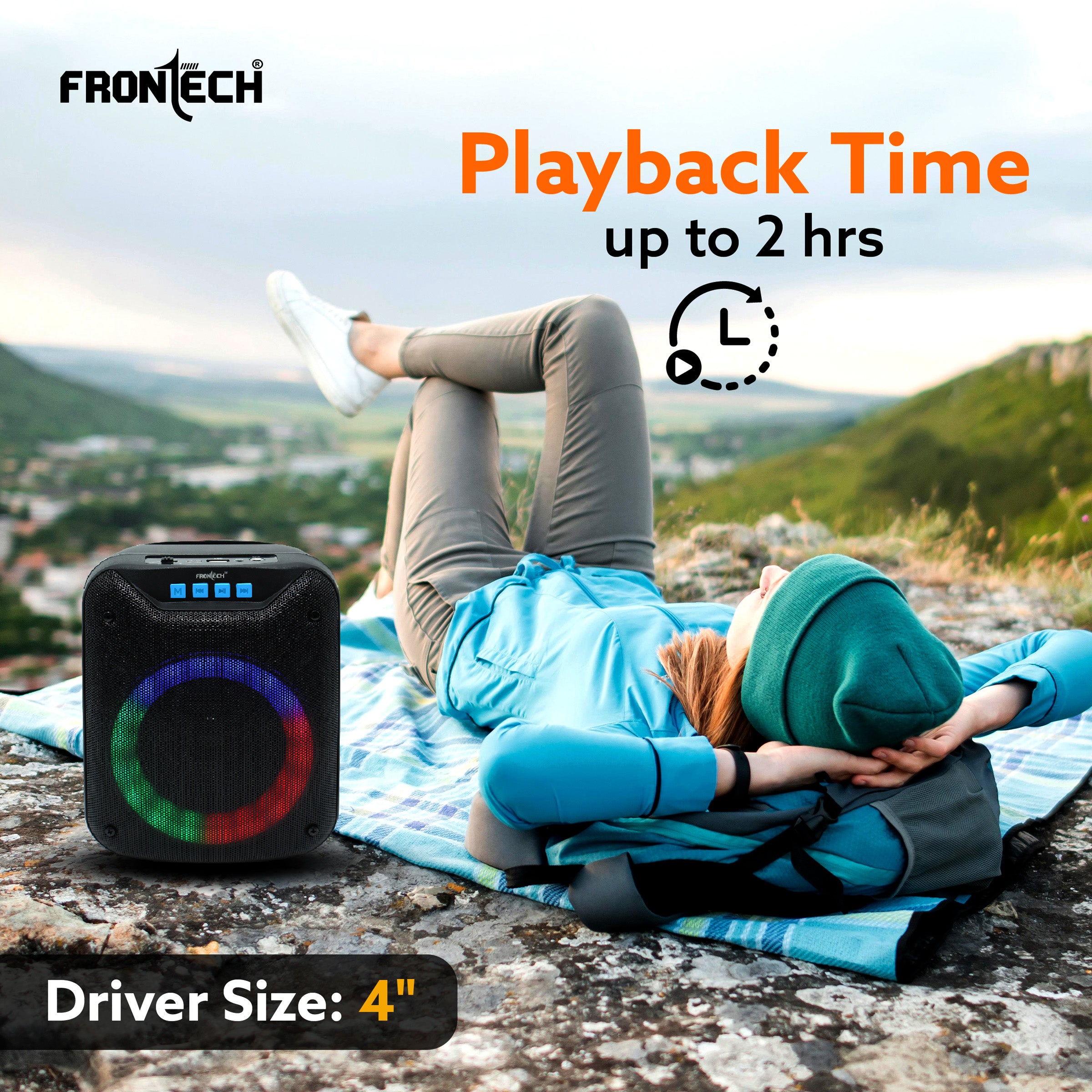 FRONTECH Immerse Yourself in Rich Audio Multi-Media Speaker with BT 5.0 | AUX | MIC | USB | FM | 3W Output Power (SW-0185)