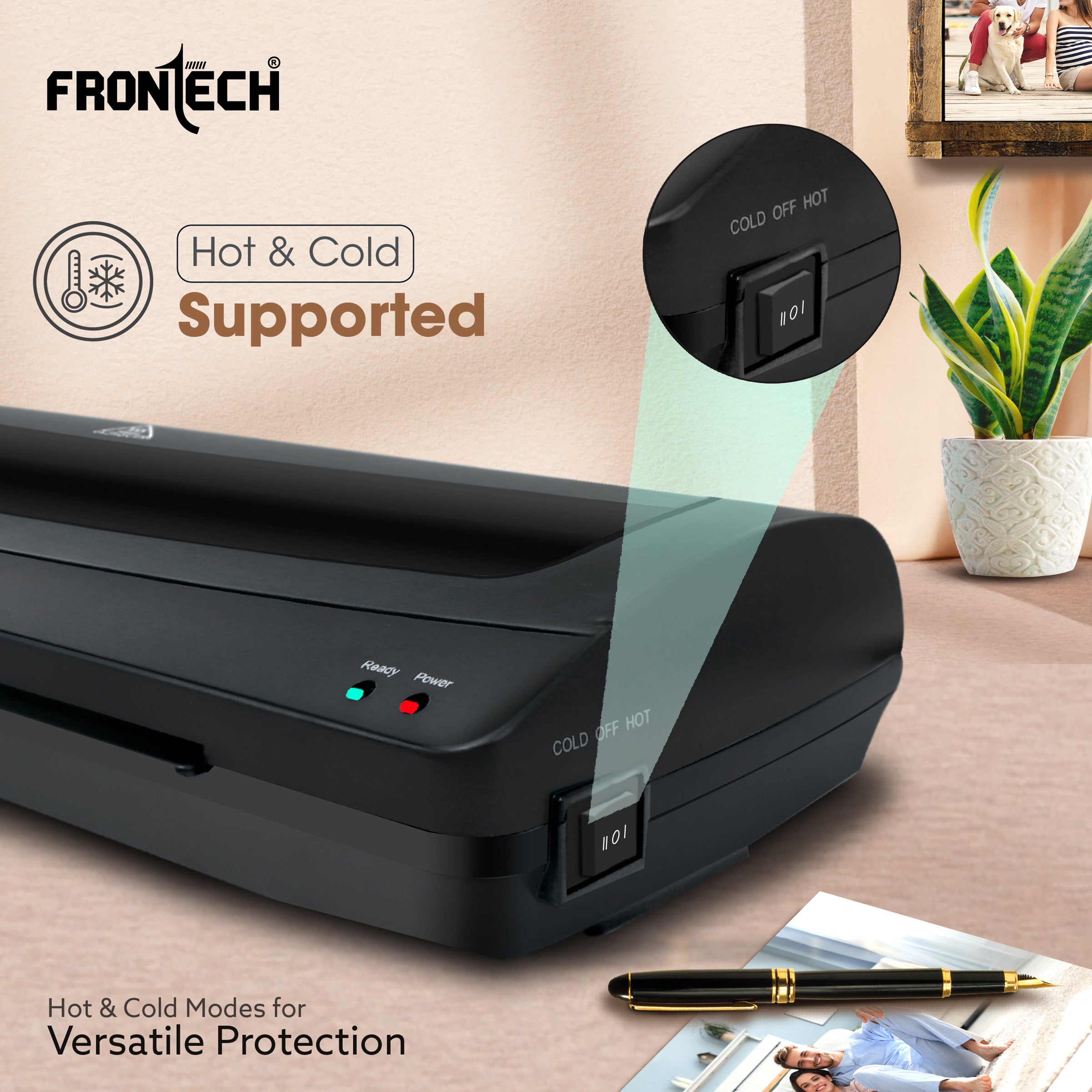 Frontech A3 Size Laminator Machine | Hot & Cold Lamination | 365W Power | Adjustable Temperature | Ideal for Any Document, Fully Automatic Portable All in One Laminator (LAM-0003,Black)