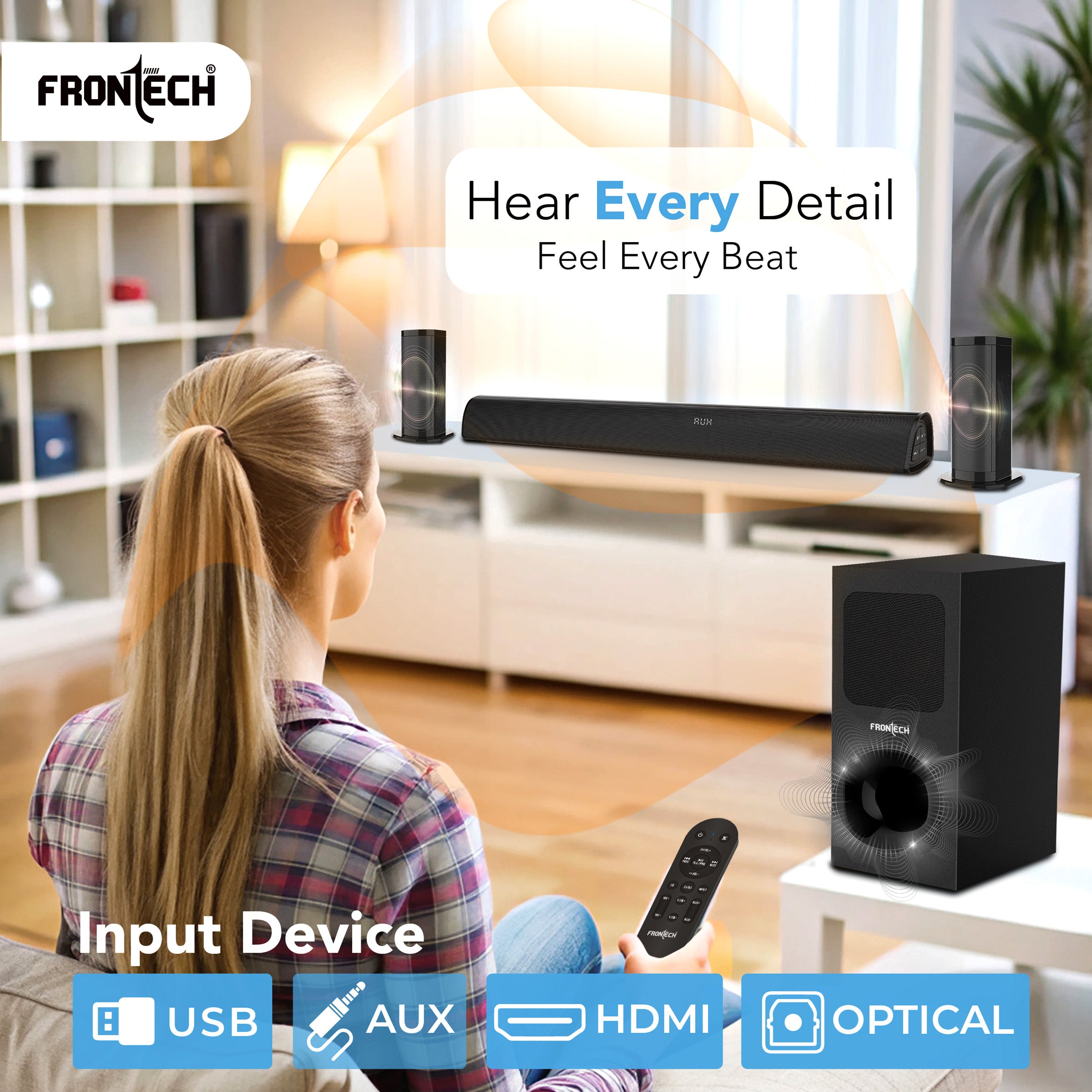 Frontech EchoMax-266 290W 5.1 Channel Sound Bar with Subwoofer | Home Theatre System for TV | Bluetooth, HDMI, AUX, USB | Wall Mountable | Deep Bass | Ideal for Movies, Music, Gaming (SW-0266)