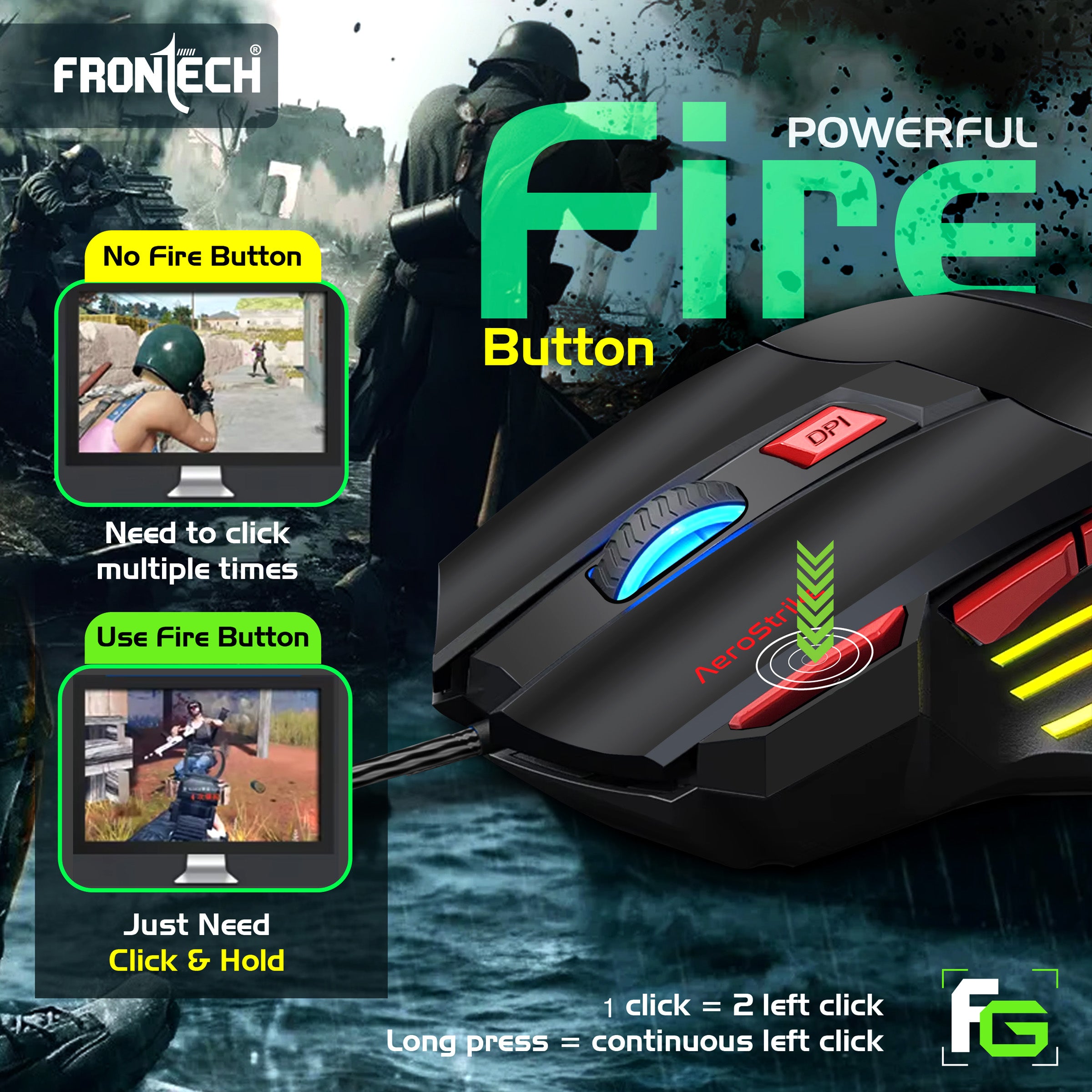 Frontech AeroStrike USB Wired Gaming Mouse with Upto 7200 DPI Gaming Sensor | 7 Buttons Design | Rainbow Lighting with Breathing Effect | 1.5m Braided Cable (MS-0083)
