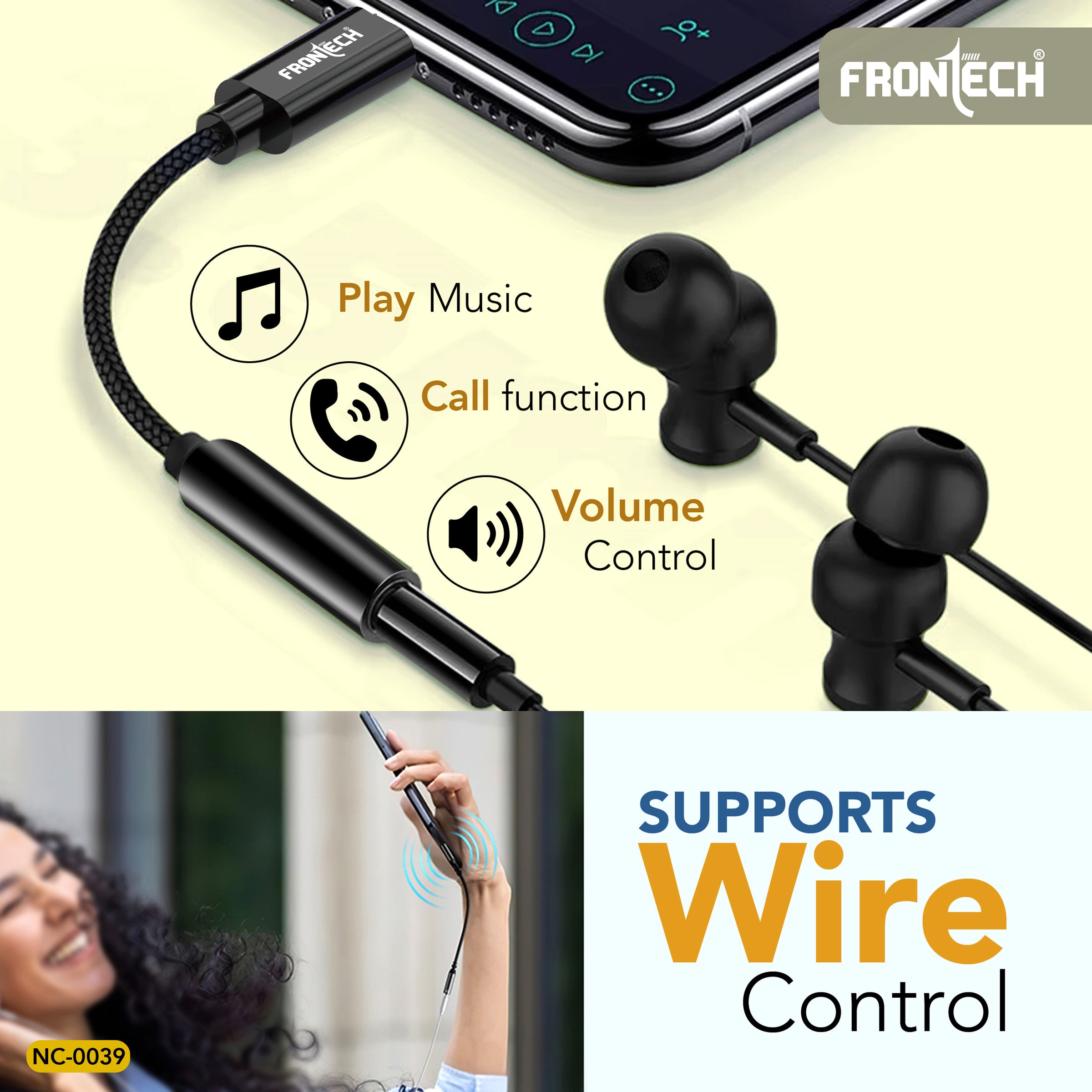 Frontech Audio Converter Type C to 3.5 mm Audio Jack Connector with DAC Headphone Converter Adapter (NC-0039)