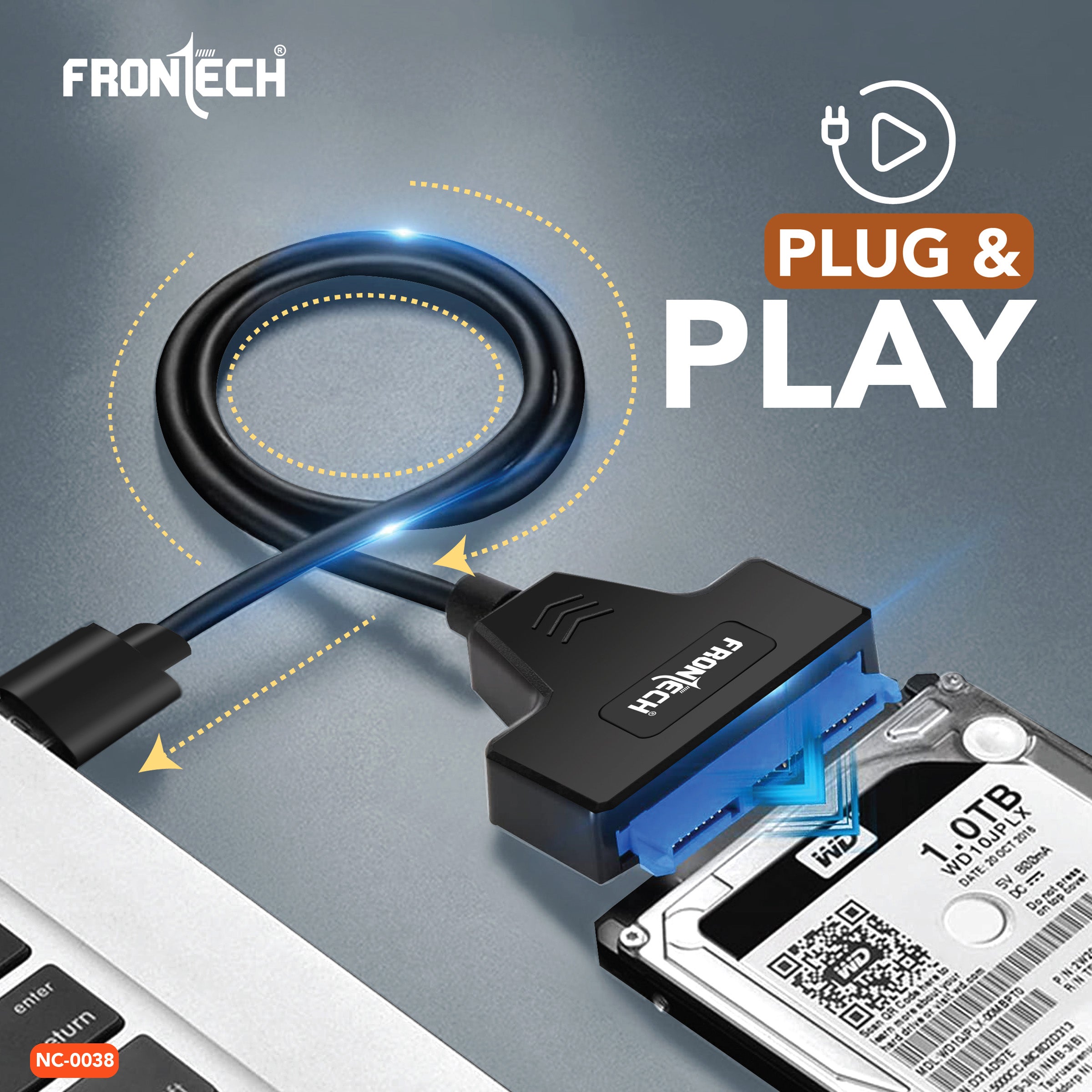 Frontech USB 3.0 to SATA Adapter for 2.5 HDD/SSD with Plug & Play, Durable Material, Super Fast Transfer, Black (NC-0038)