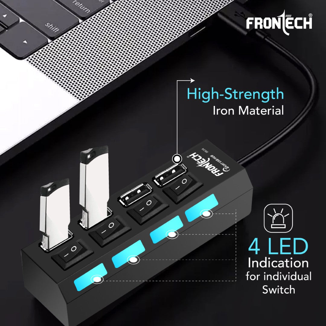 4-Port USB 2.0 Hub | Switches & LED Indicators, 480 Mbps Speed, Fuse Protection (NC-0033)