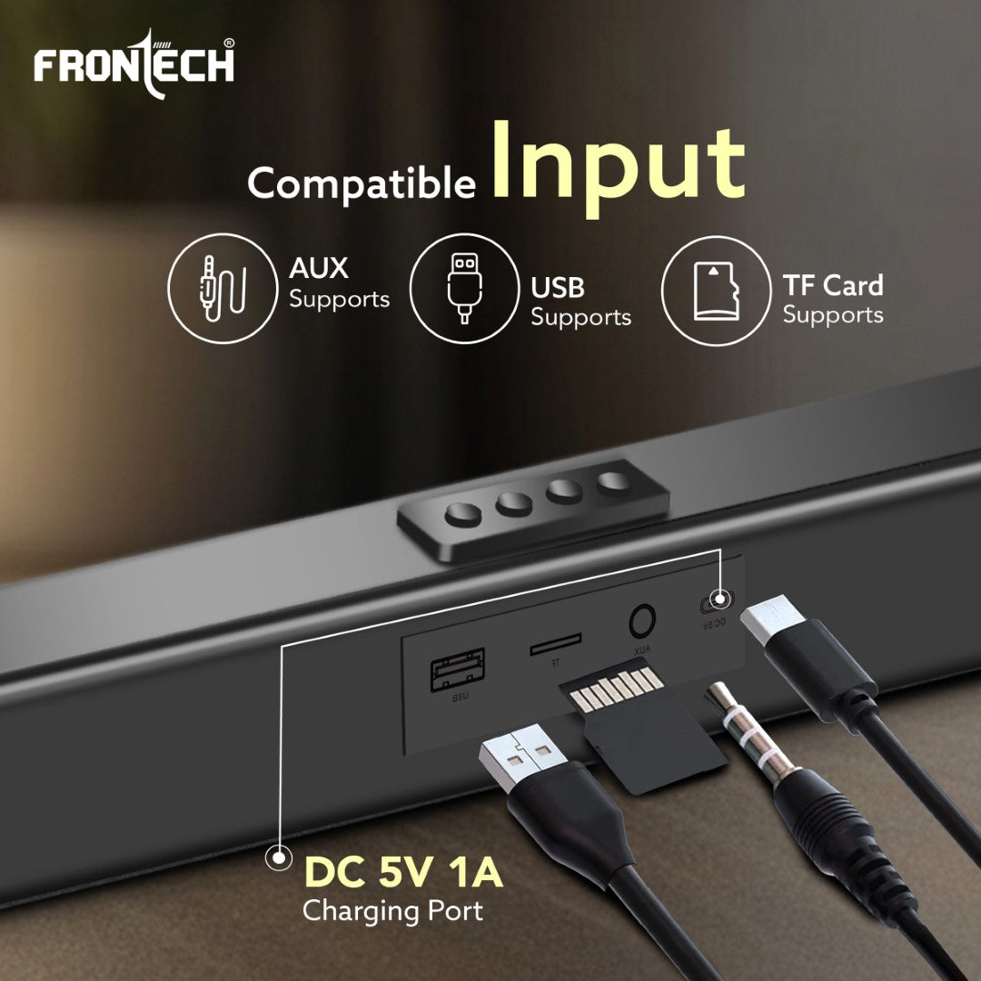 Frontech Mini Soundbar | Bluetooth 5.0, 1200mAh Battery, 30W Sound, TF Card Support (SW-0191)
