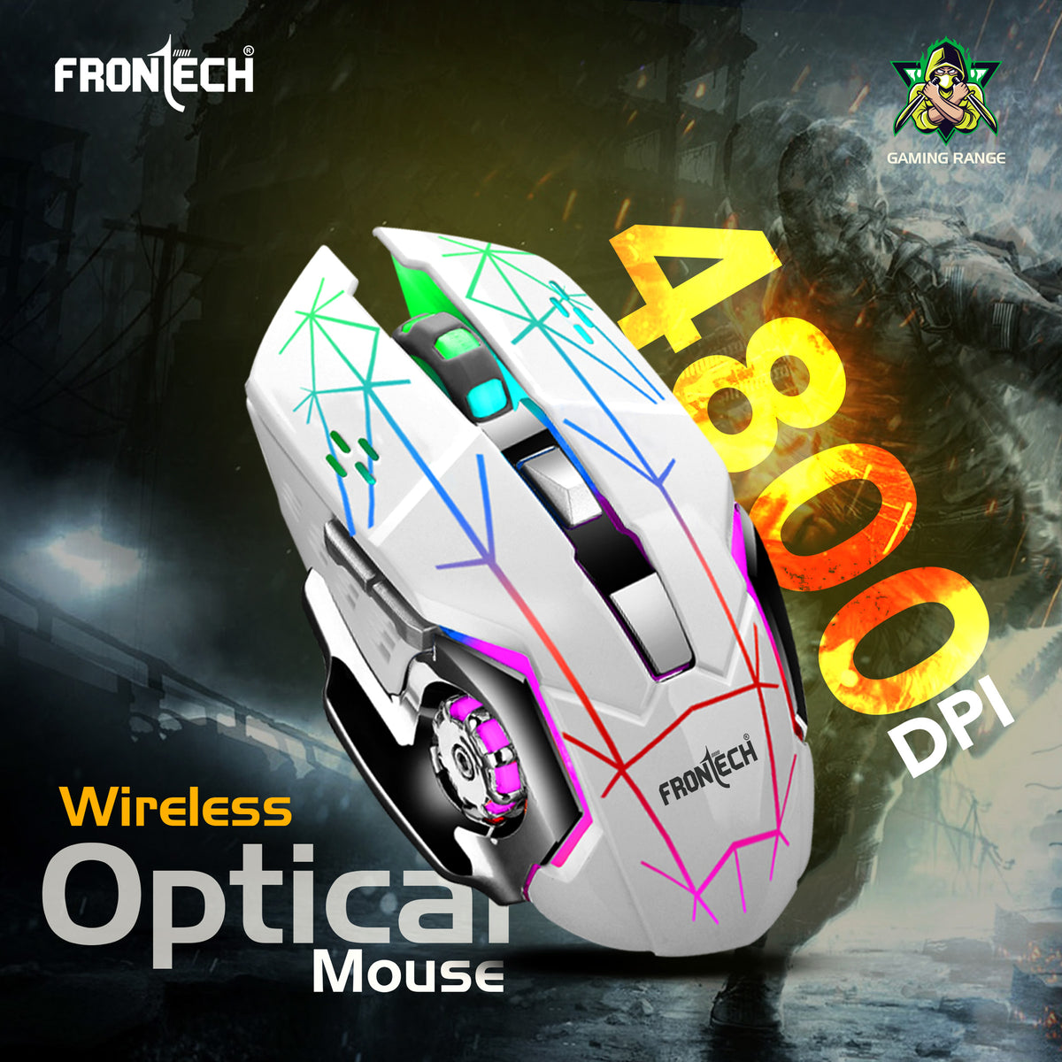 Frontech Wireless Gaming Keyboard & Mouse Combo|104 Keys Layout|2.4GHz|4800 DPI|6 button wireless optical mouse| Rechargeable Battery|1 Year Warranty
