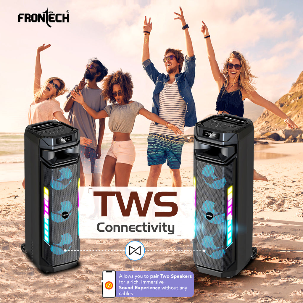 Frontech Smash PRO-20P 90W Trolley Speaker | Karaoke with Wireless Mic | TWS | RGB Lights | BT 5.0 | USB/TF/AUX/FM | 6000mAh Battery | Dual Mic Ports | Recording (SW-0020P).