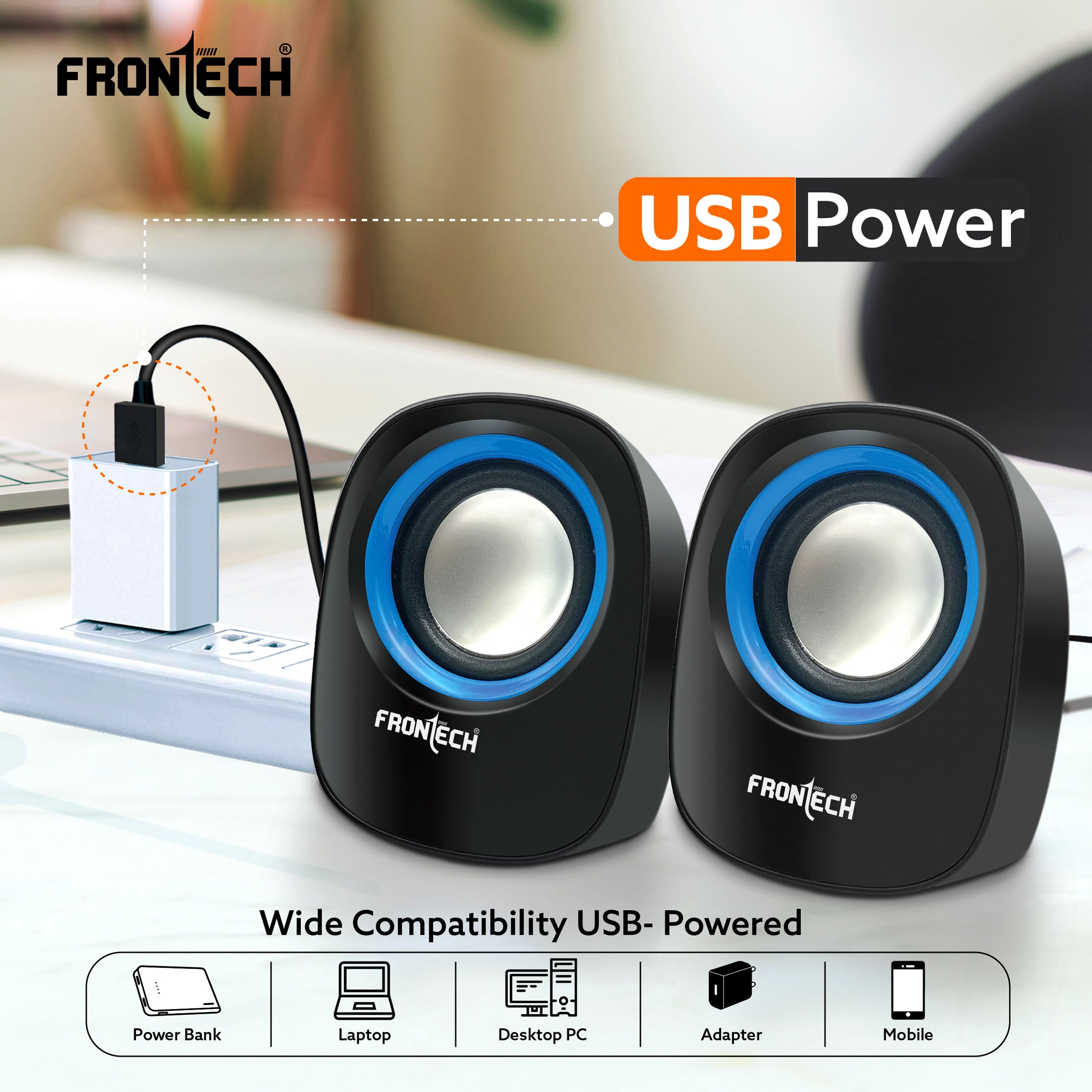 Frontech USB Speakers 8W Output AUX Input Foam Edge (SPK-0003)