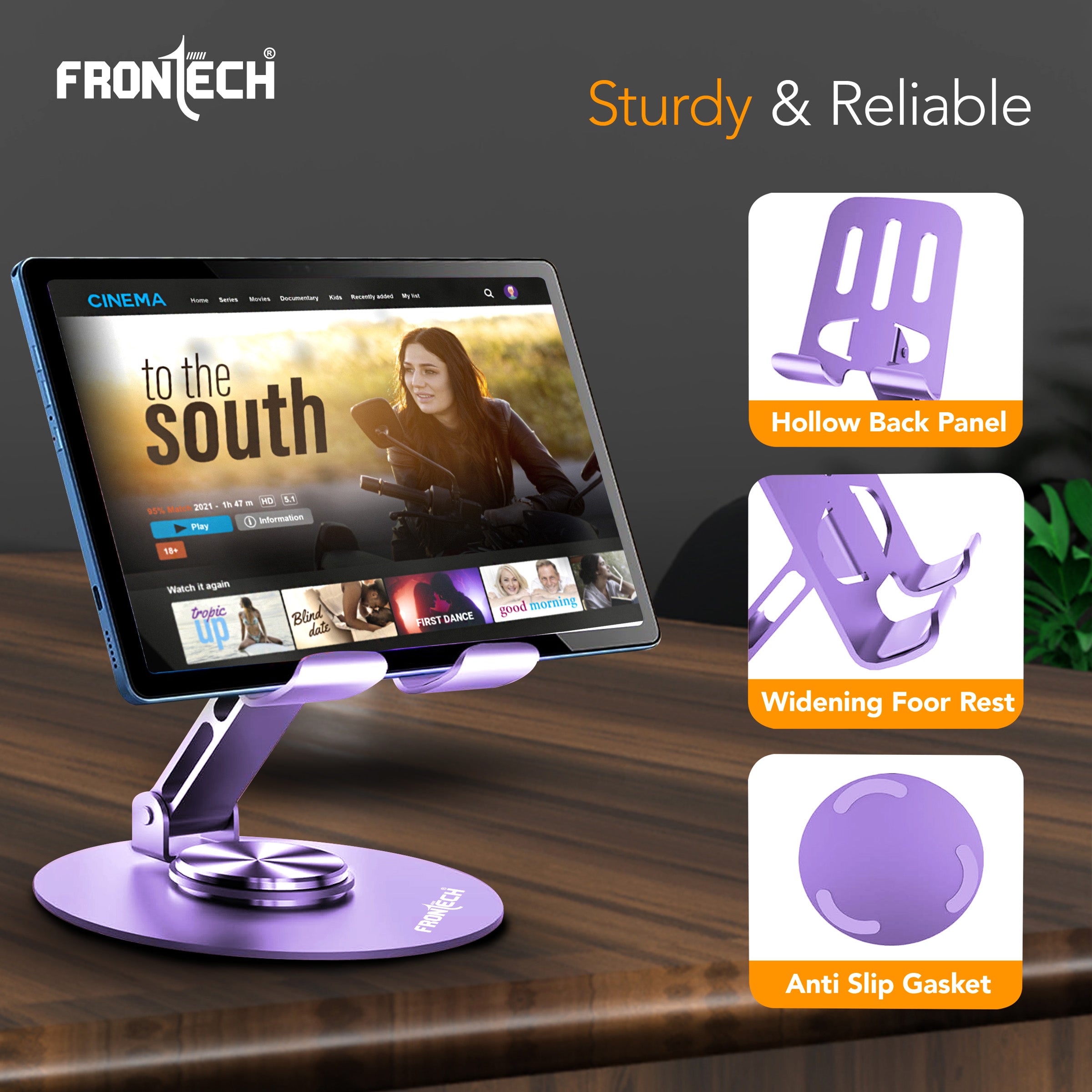 Frontech Mobile Holder, 360° Rotatable & Foldable Mobile Phone Holder With Stable Metallic base,Adjustable Height, Anti Skid Pad,Tabletop Mobile Phone Stand for all Smartphones. (CCH-0014LP)