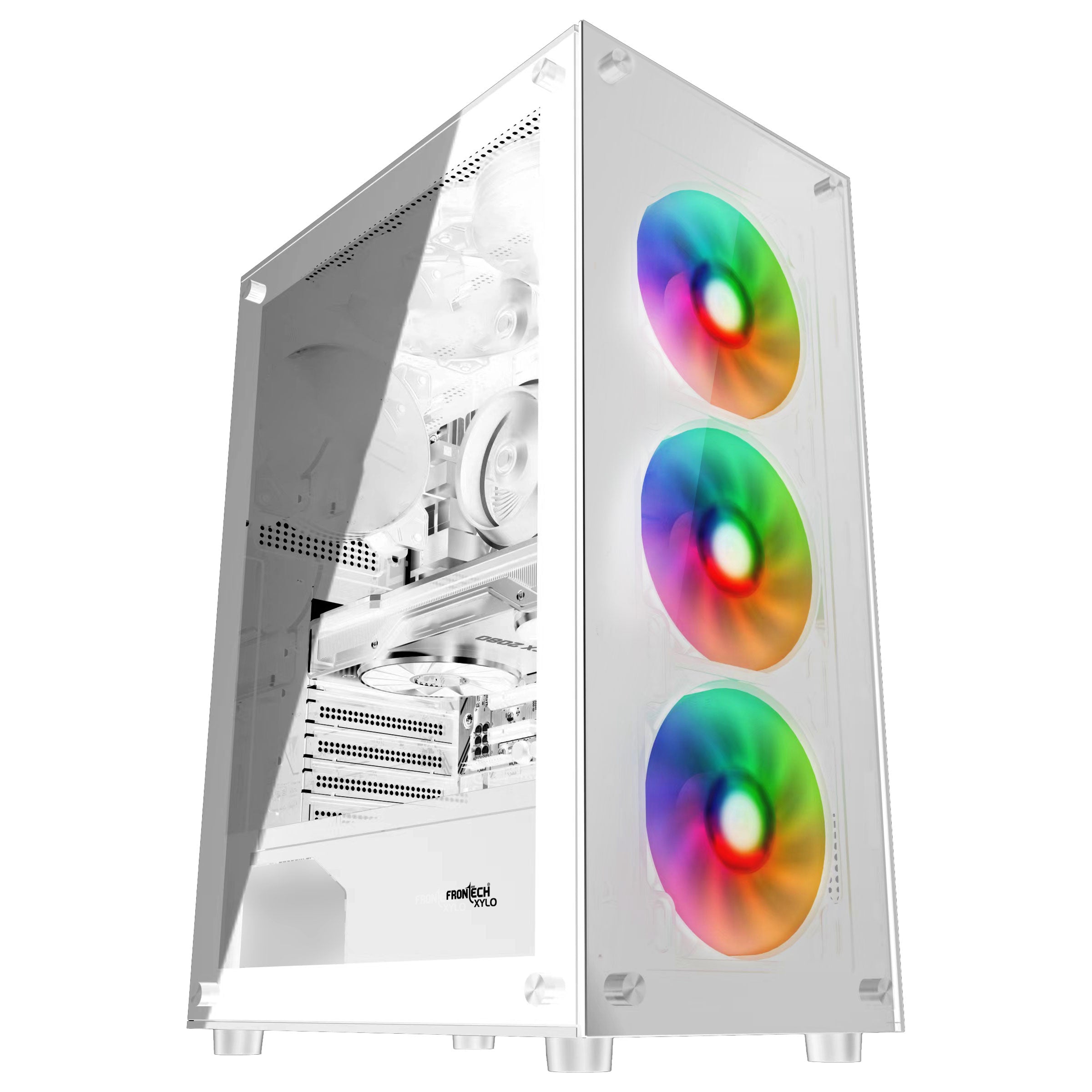 Xylo Gaming ATX Cabinet | Tempered Glass Side Panel, 3x120mm RGB Fans, USB 2xUSB 1.1 & 3.0 Ports, White (FT-4285W)