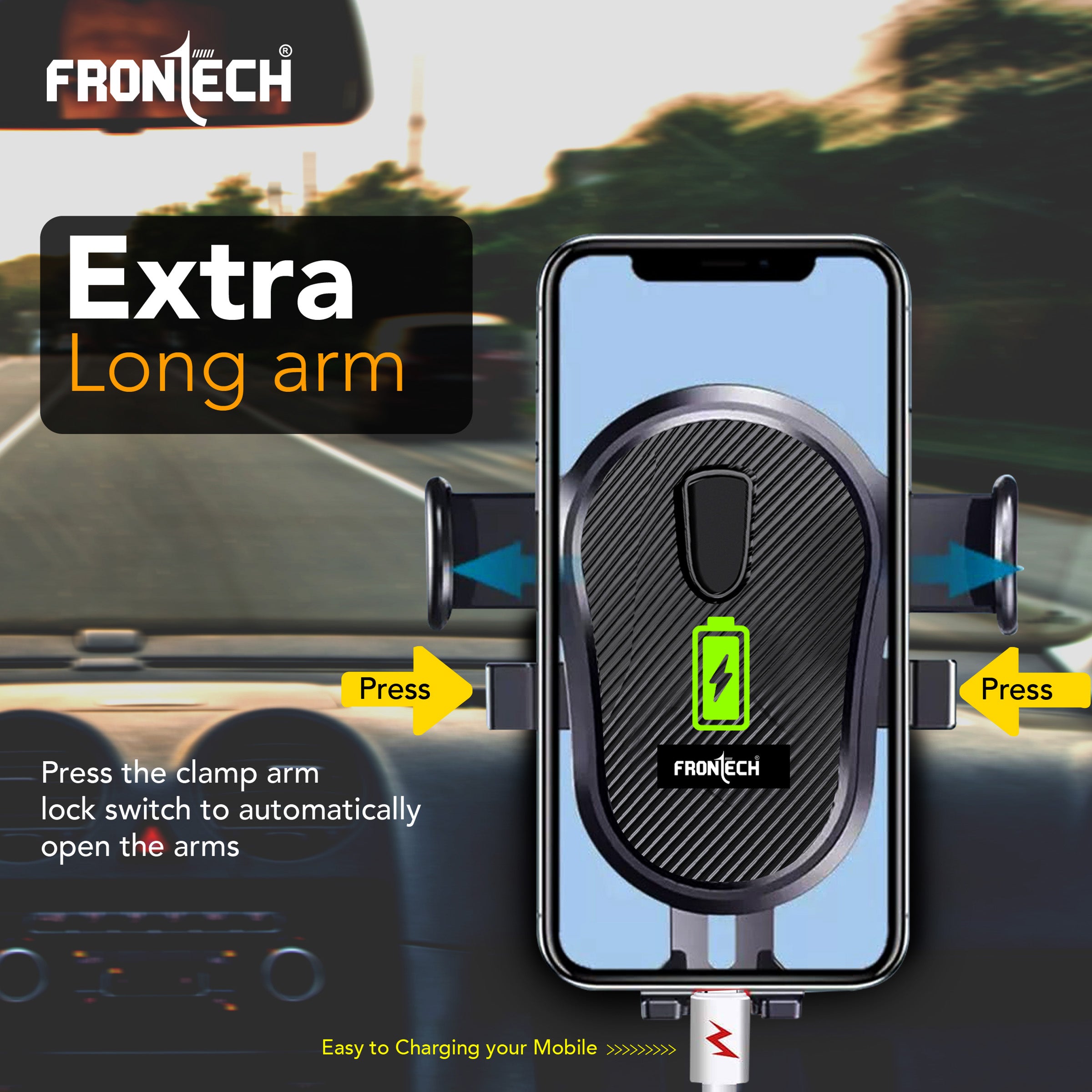 FRONTECH 360° Rotating Car Phone Holder–One-Hand Operation, Anti-Slip Silicone Pad, Adjustable Angle & Height, Strong Sticky Gel Pad– Universal Compatibility for All Phones (CCH-0011)
