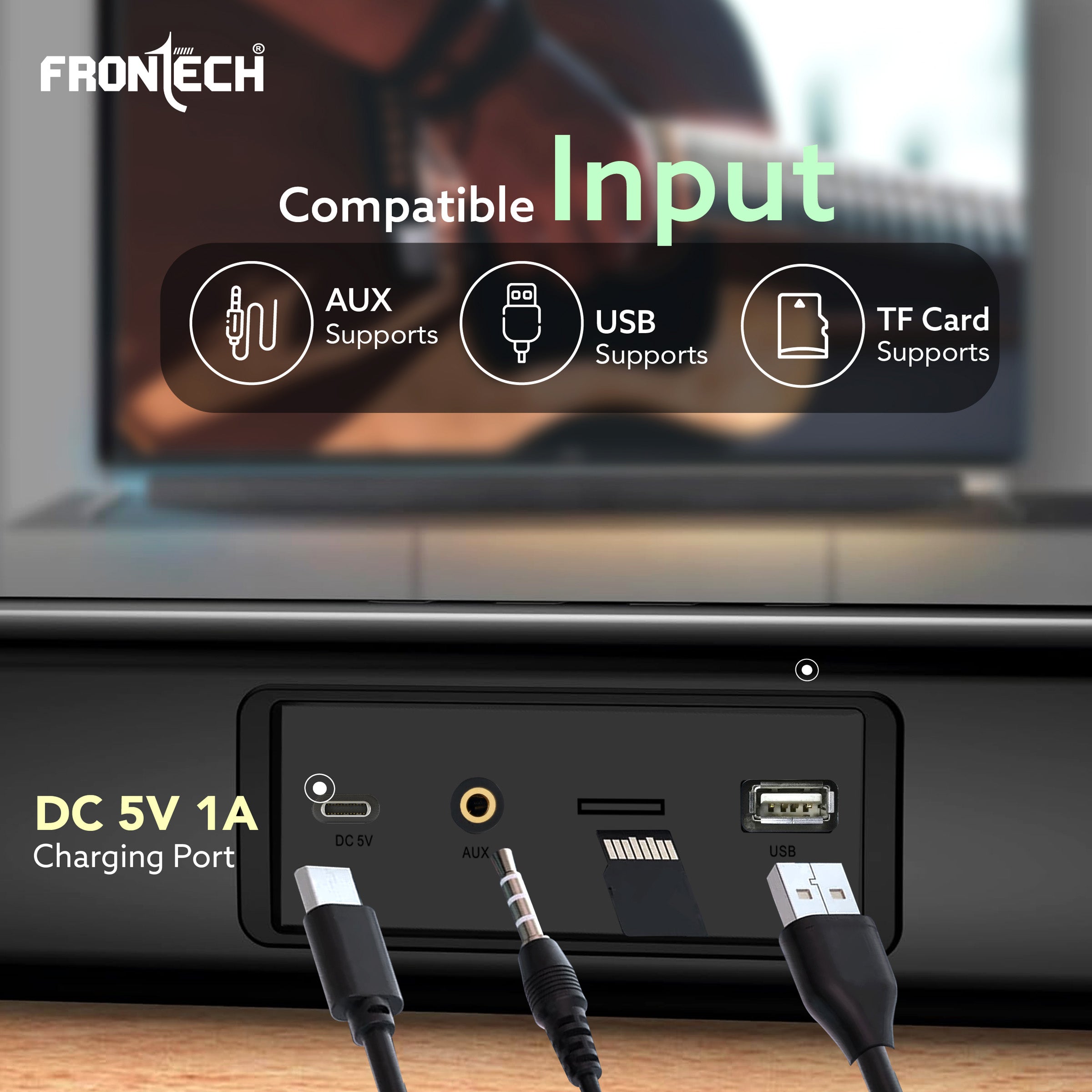 FRONTECH Echolite Mini Soundbar: 40W Bluetooth 5.0 Portable Speaker with AUX, USB, TF Card, and 2400mAh Battery ( SW-0191P)