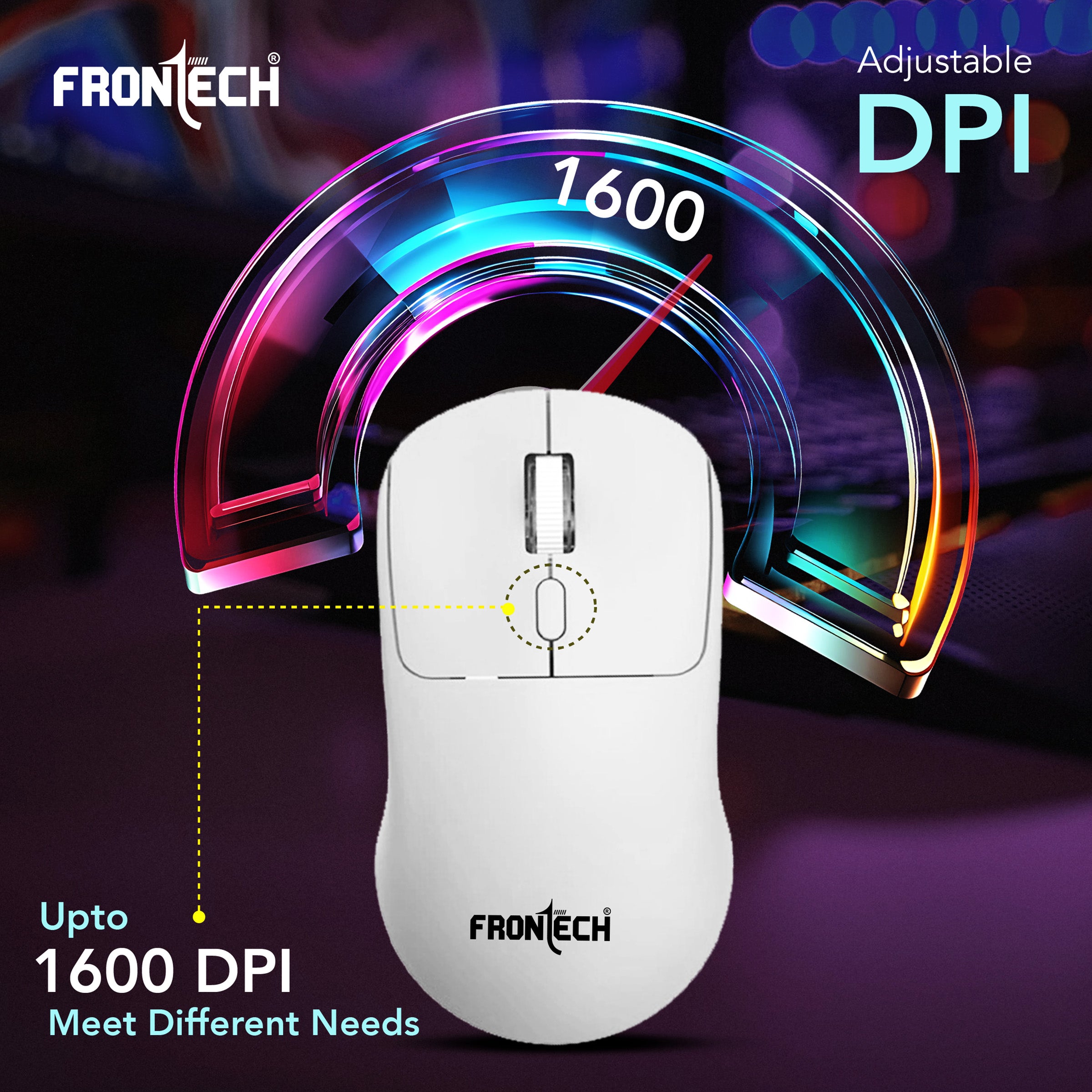 Frontech Dual Mode Wireless Optical Mouse | 2.4GHz + Bluetooth | Up to 1600 DPI | 4 Buttons | White | USB Nano Receiver | Ergonomic Grip | Multi-Device Compatibility (MS-0058W)
