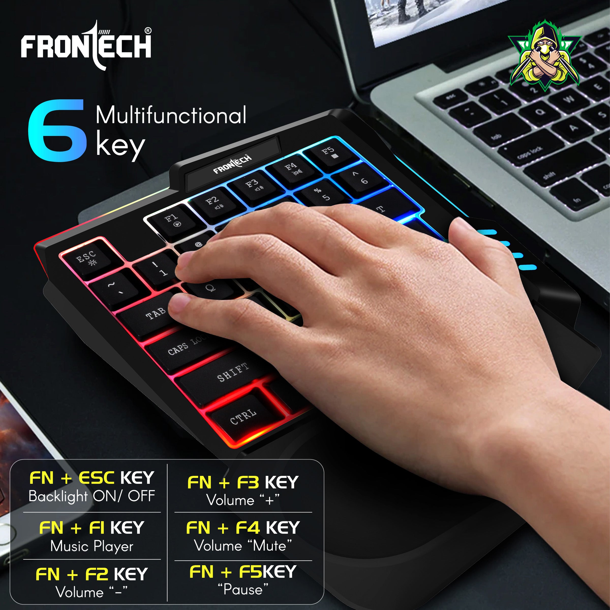 Frontech KB-0008P Dragon Fox Rainbow Backlit Gaming Keyboard | 35 Anti-Ghosting & Mechanical Keys | USB Wired Compact Keyboard for PC & Laptop | Windows Compatible | Plug & Play
